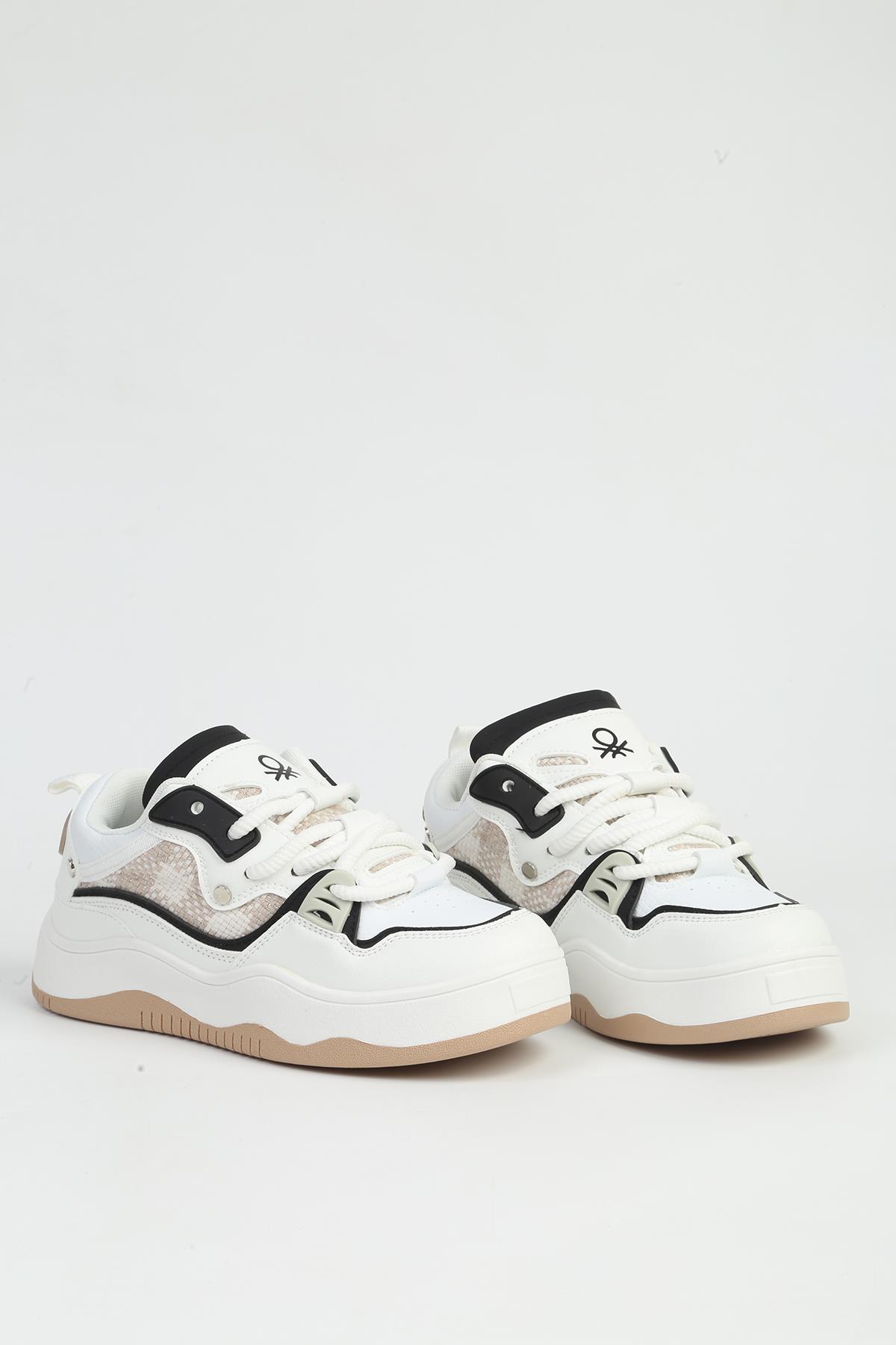 Beyaz Siyah Kadın Spor Ayakkabı İTHAL BNI-12157 - Görsel 3