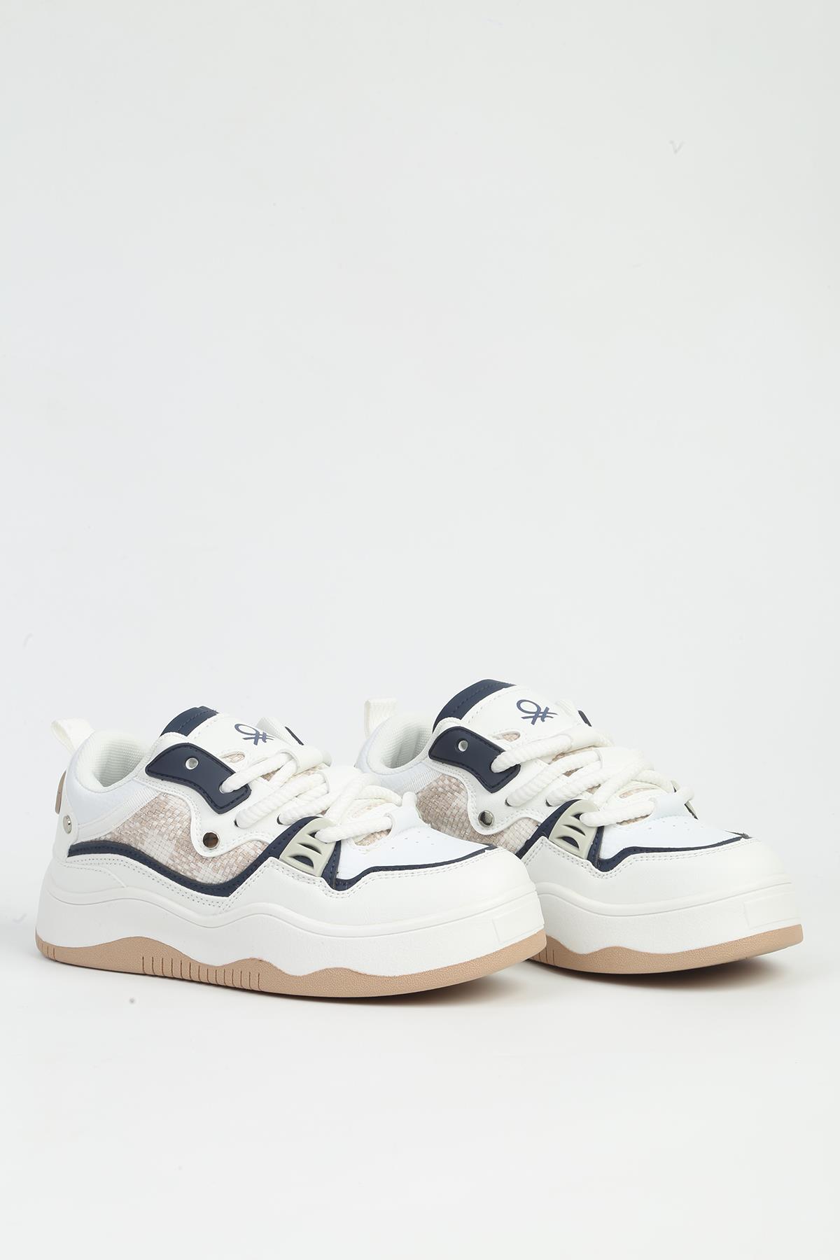 Beyaz Lacivert Kadın Spor Ayakkabı İTHAL BNI-12157 - Görsel 3