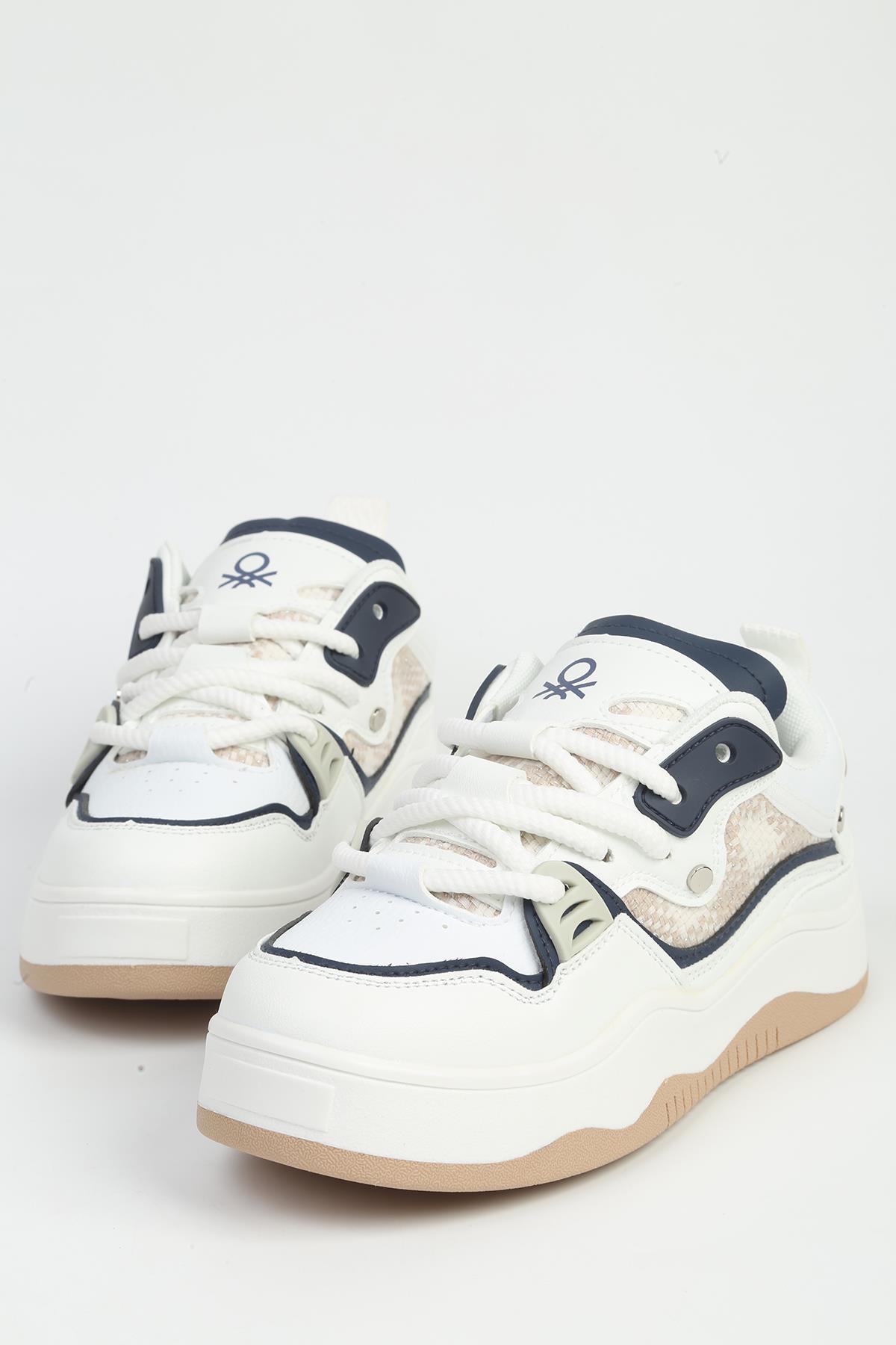 Beyaz Lacivert Kadın Spor Ayakkabı İTHAL BNI-12157 - Görsel 5