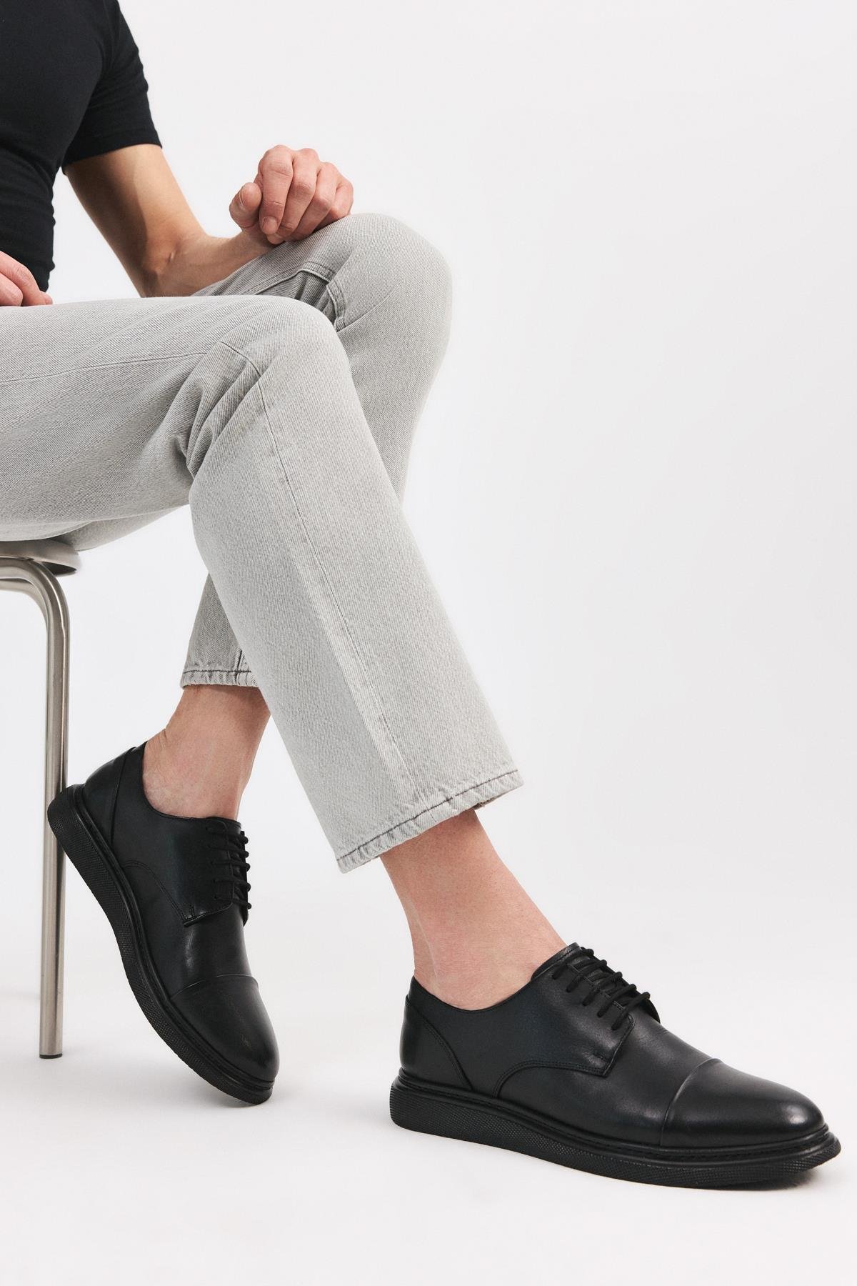 Erkek Deri Siyah Hafif Tabanlı Klasik Ayakkabı - Görsel 3