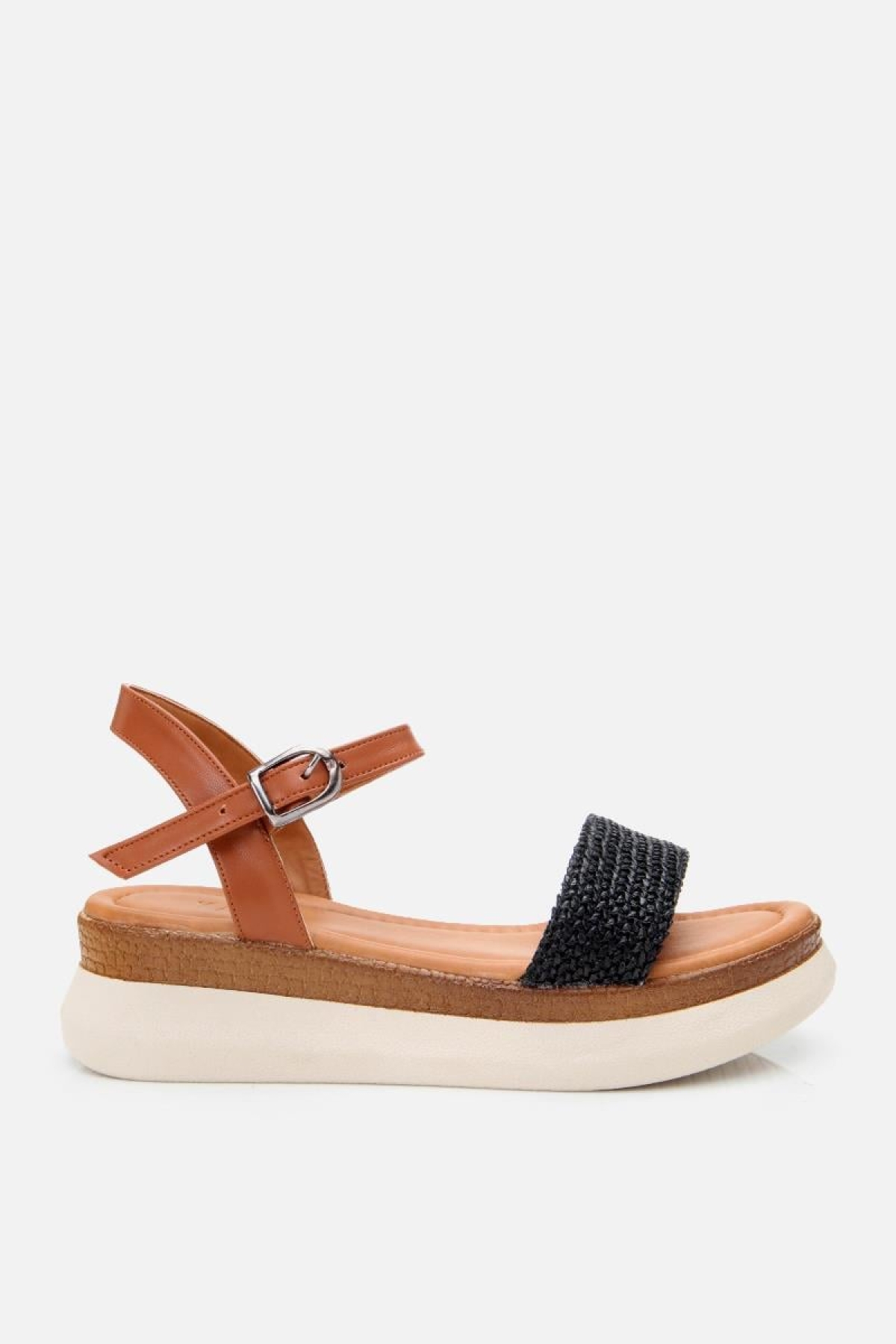 Kadın Siyah Hasır Detaylı Comfort Düz Sandalet - Görsel 2