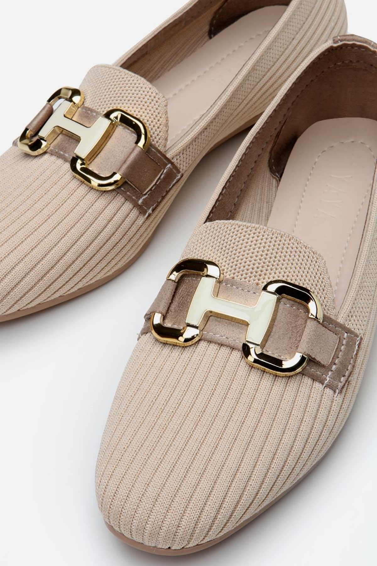 Kadın Bej Örgü Detaylı Tokalı Günlük Loafer - Görsel 6