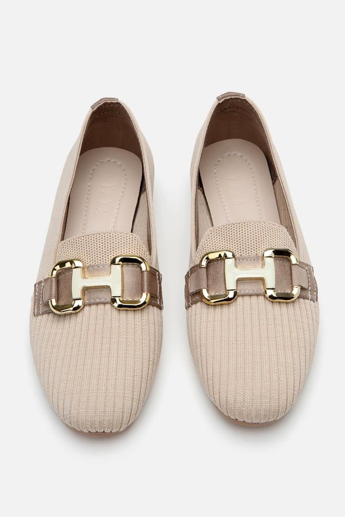 Kadın Bej Örgü Detaylı Tokalı Günlük Loafer - Görsel 8