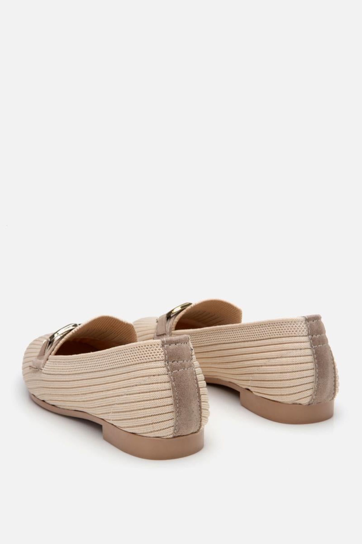 Kadın Bej Örgü Detaylı Tokalı Günlük Loafer - Görsel 9
