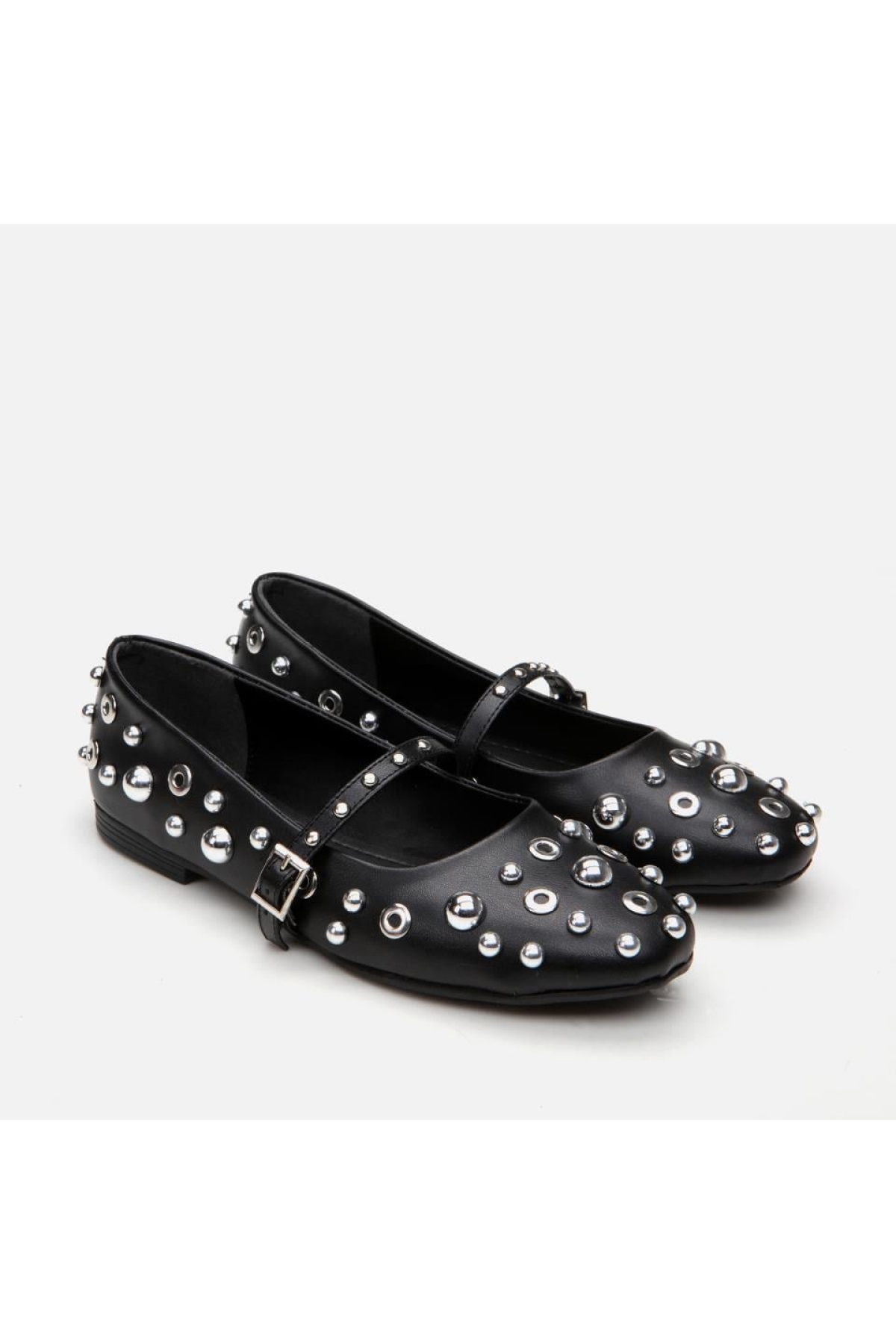 Mary Jane Siyah Kadın Taşlı Babet - Görsel 4