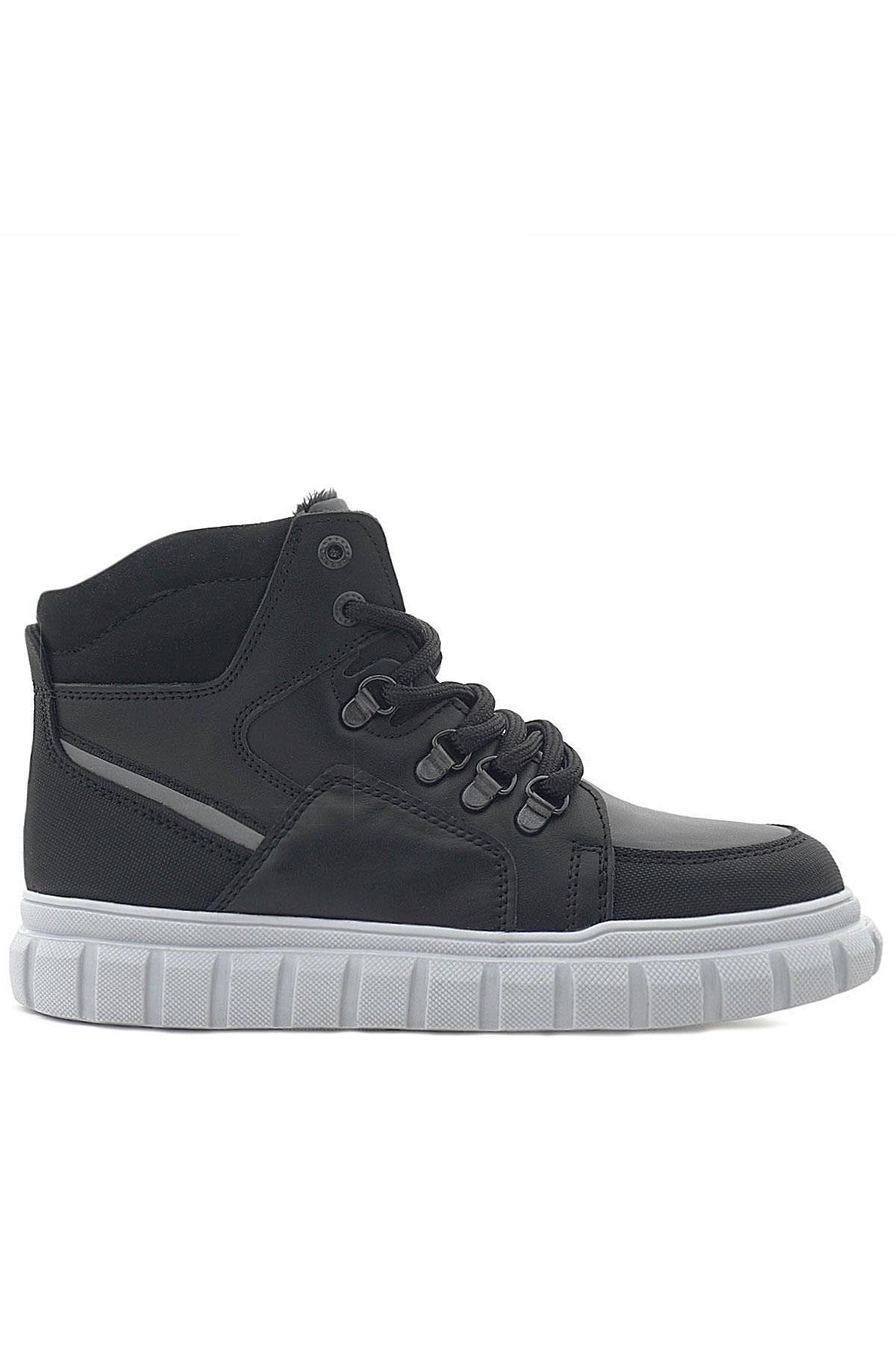 Hakiki Deri Siyah Gri Fermuarlı Erkek Çocuk Bot - Görsel 3