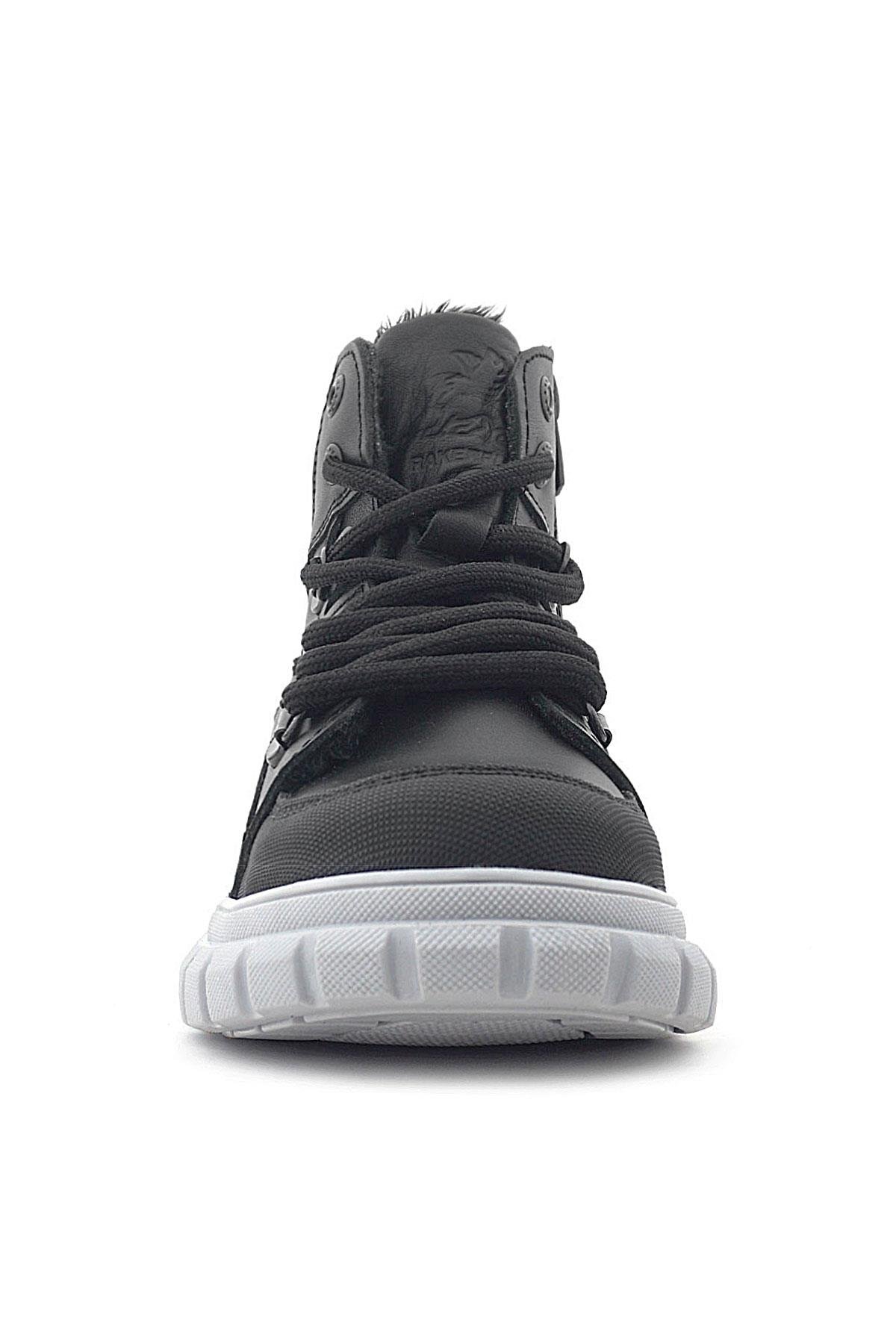 Hakiki Deri Siyah Gri Fermuarlı Erkek Çocuk Bot - Görsel 4