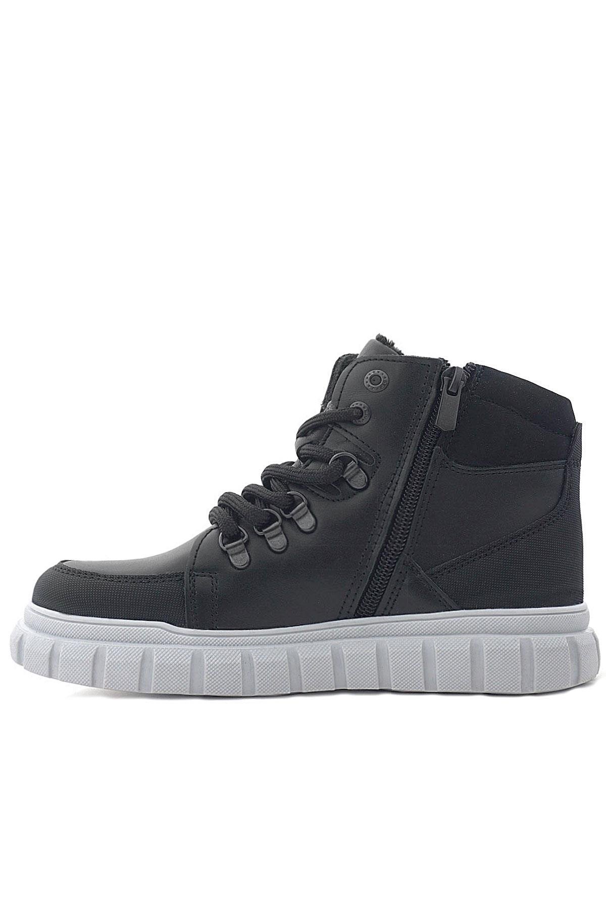 Hakiki Deri Siyah Gri Fermuarlı Erkek Çocuk Bot - Görsel 5