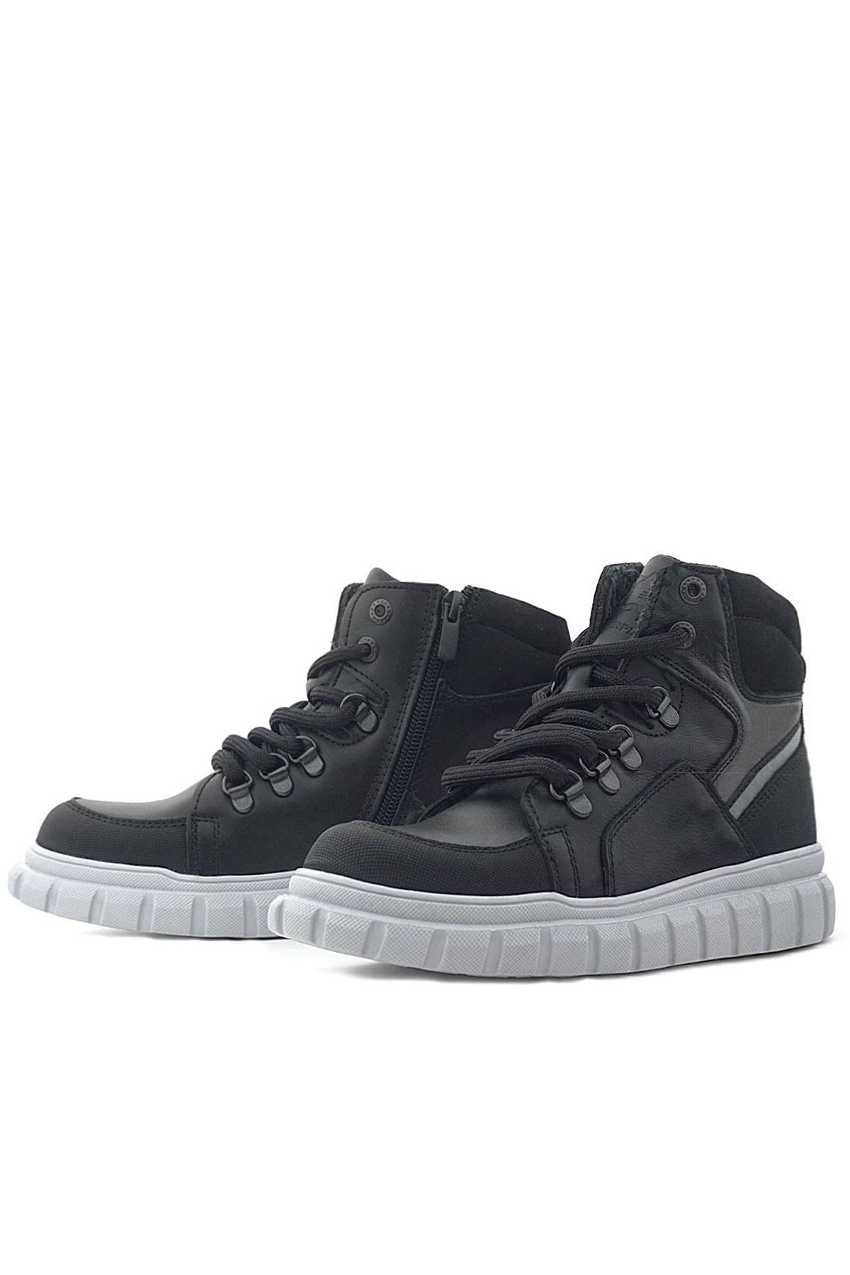 Hakiki Deri Siyah Gri Fermuarlı Erkek Çocuk Bot - Görsel 8