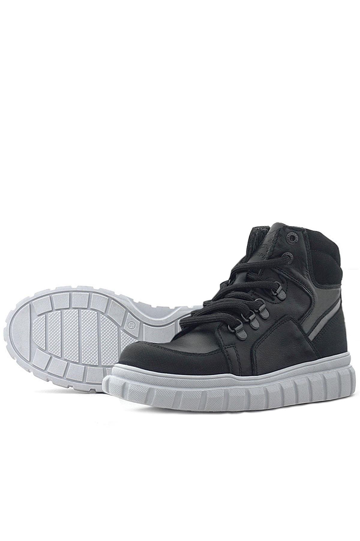 Hakiki Deri Siyah Gri Fermuarlı Erkek Çocuk Bot - Görsel 9