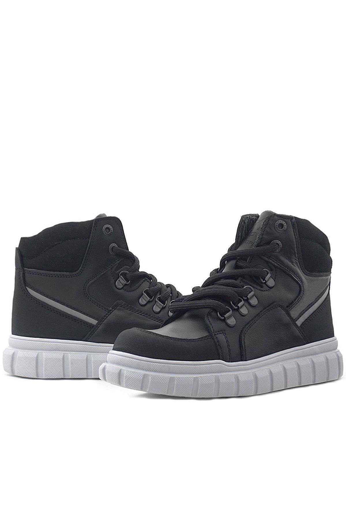 Hakiki Deri Siyah Gri Fermuarlı Erkek Çocuk Bot - Görsel 10