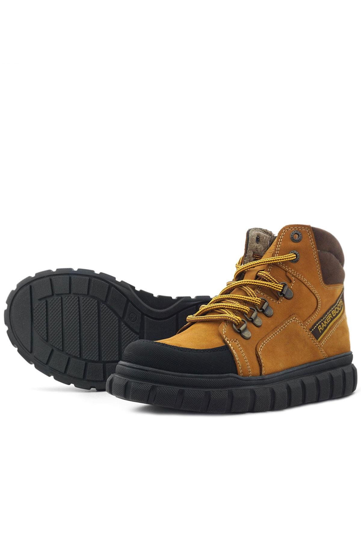Hakiki Deri Sarı Kahverengi Fermuarlı Erkek Çocuk Bot - Görsel 8