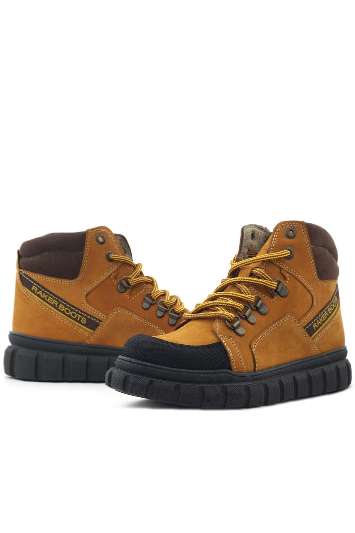 Hakiki Deri Sarı Kahverengi Fermuarlı Erkek Çocuk Bot - Görsel 9