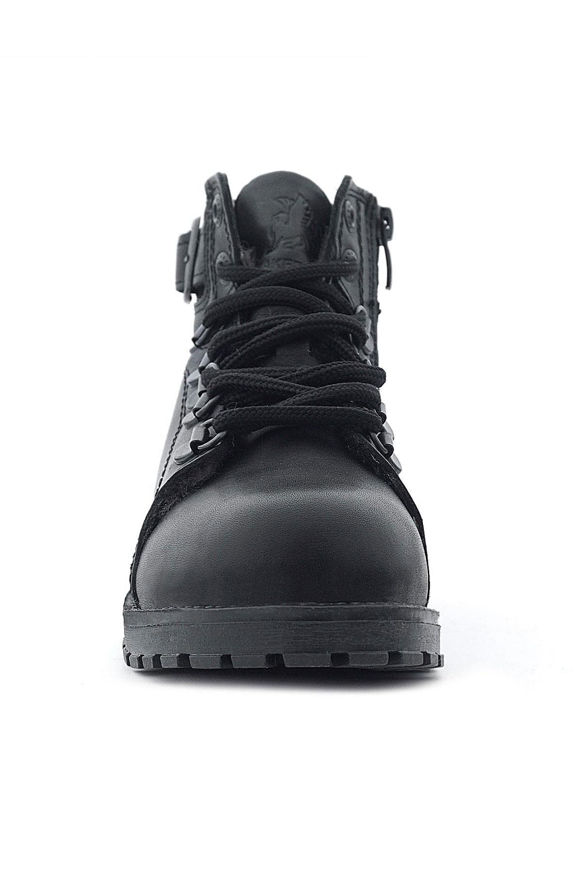 Hakiki Deri Siyah Gerçek Kürklü Bağcıklı Fermuarlı Çocuk Botu - Görsel 6