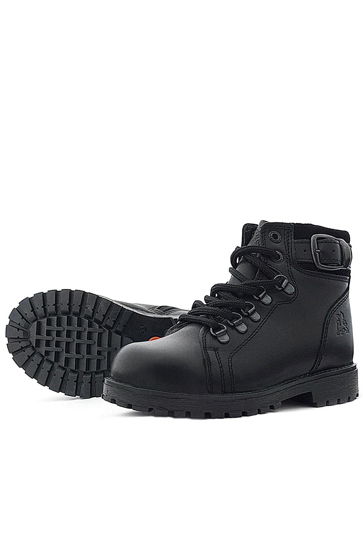 Hakiki Deri Siyah Gerçek Kürklü Bağcıklı Fermuarlı Çocuk Botu - Görsel 8