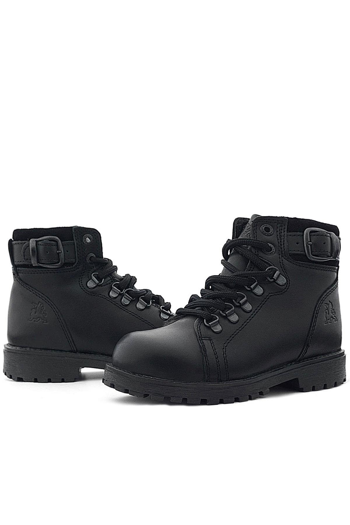 Hakiki Deri Siyah Gerçek Kürklü Bağcıklı Fermuarlı Çocuk Botu - Görsel 9