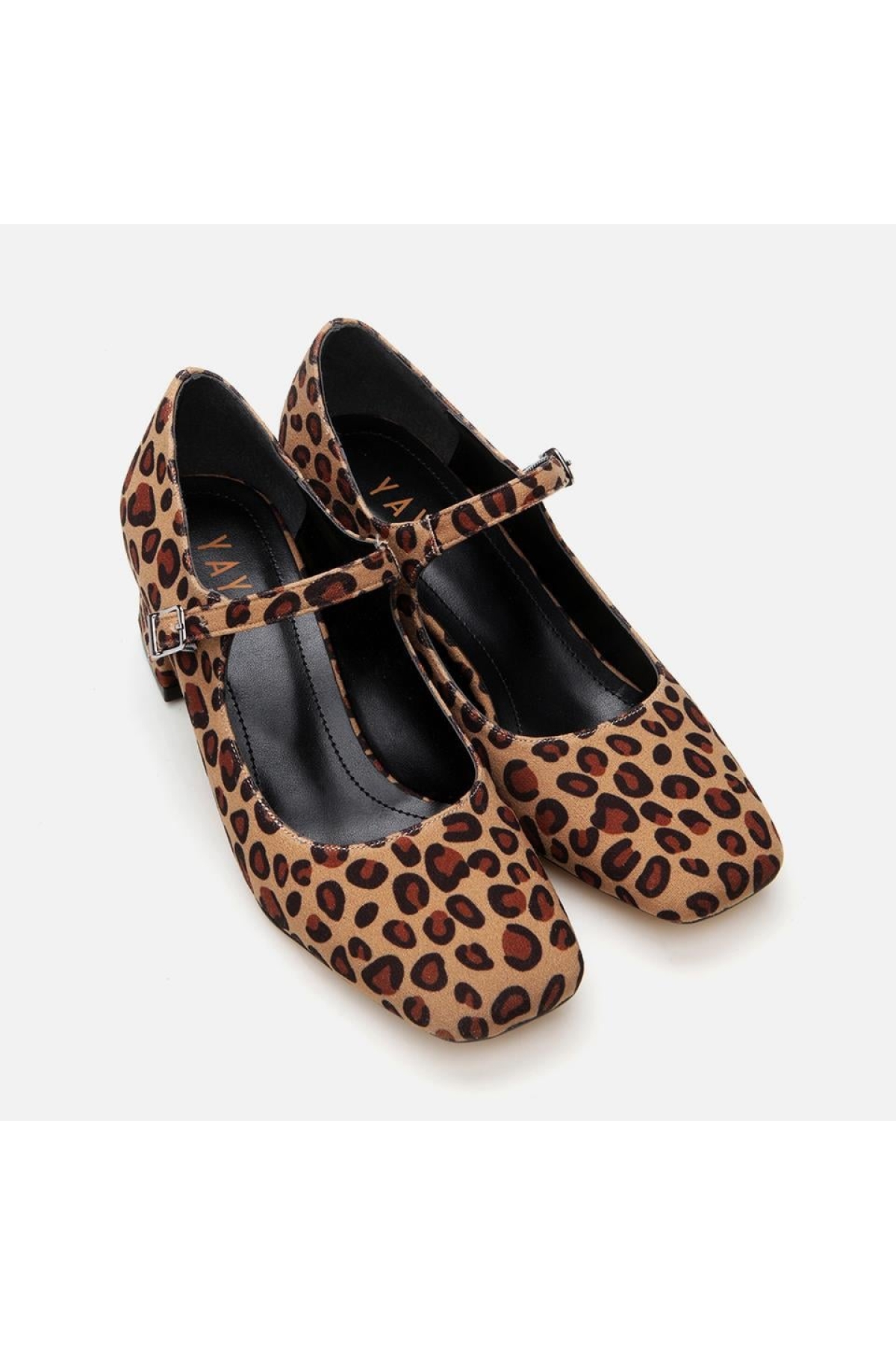 Mary Jane Leopar Desenli Kadın Kalın Topuklu Ayakkabı - Görsel 3