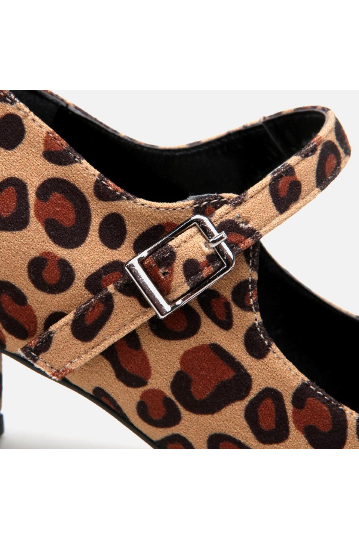 Mary Jane Leopar Desenli Kadın Kalın Topuklu Ayakkabı - Görsel 6