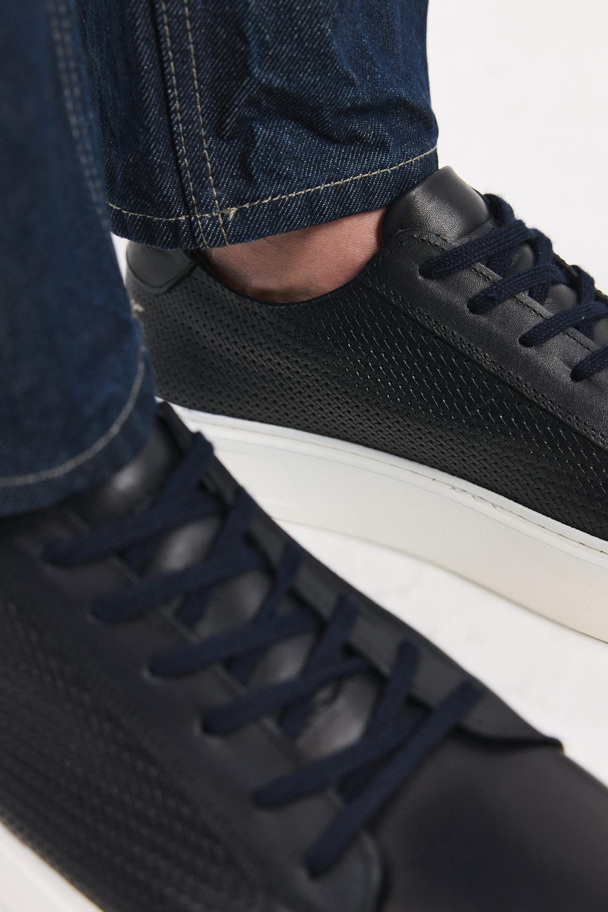 Erkek Deri Lacivert Hafif Tabanlı Spor Ayakkabı - Görsel 5