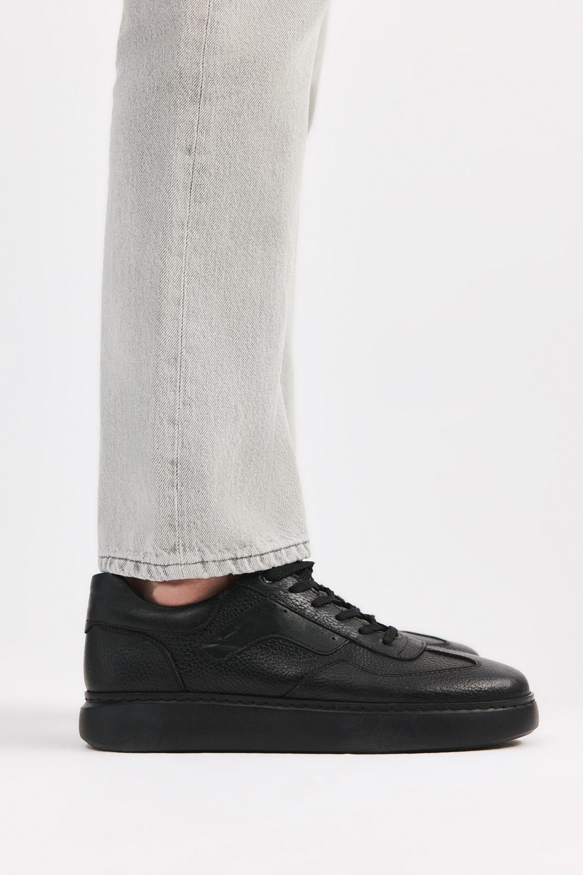 Erkek Deri Siyah Hafif Tabanlı Spor Ayakkabı - Görsel 4