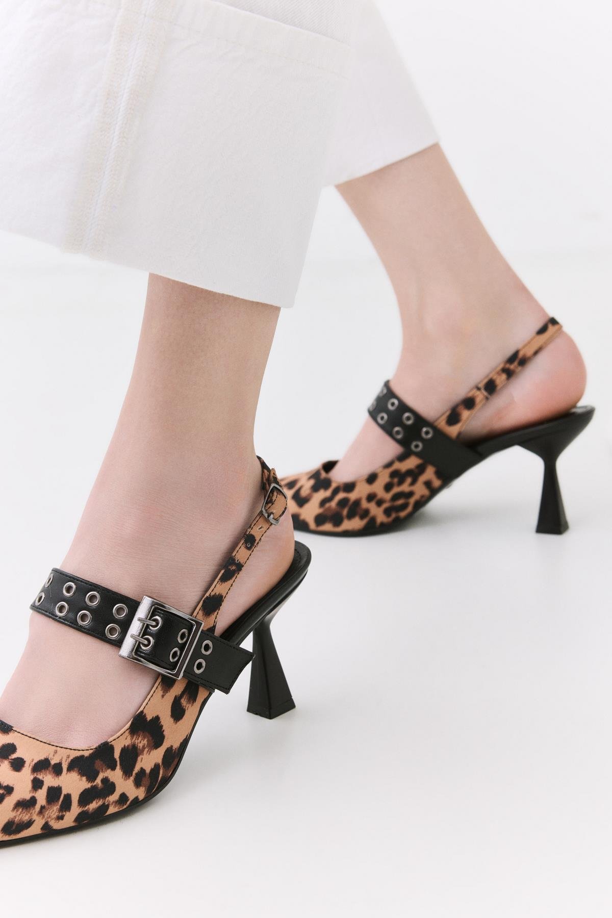 Kadın Taba Leopar Desenli Kemerli Stiletto - Görsel 5