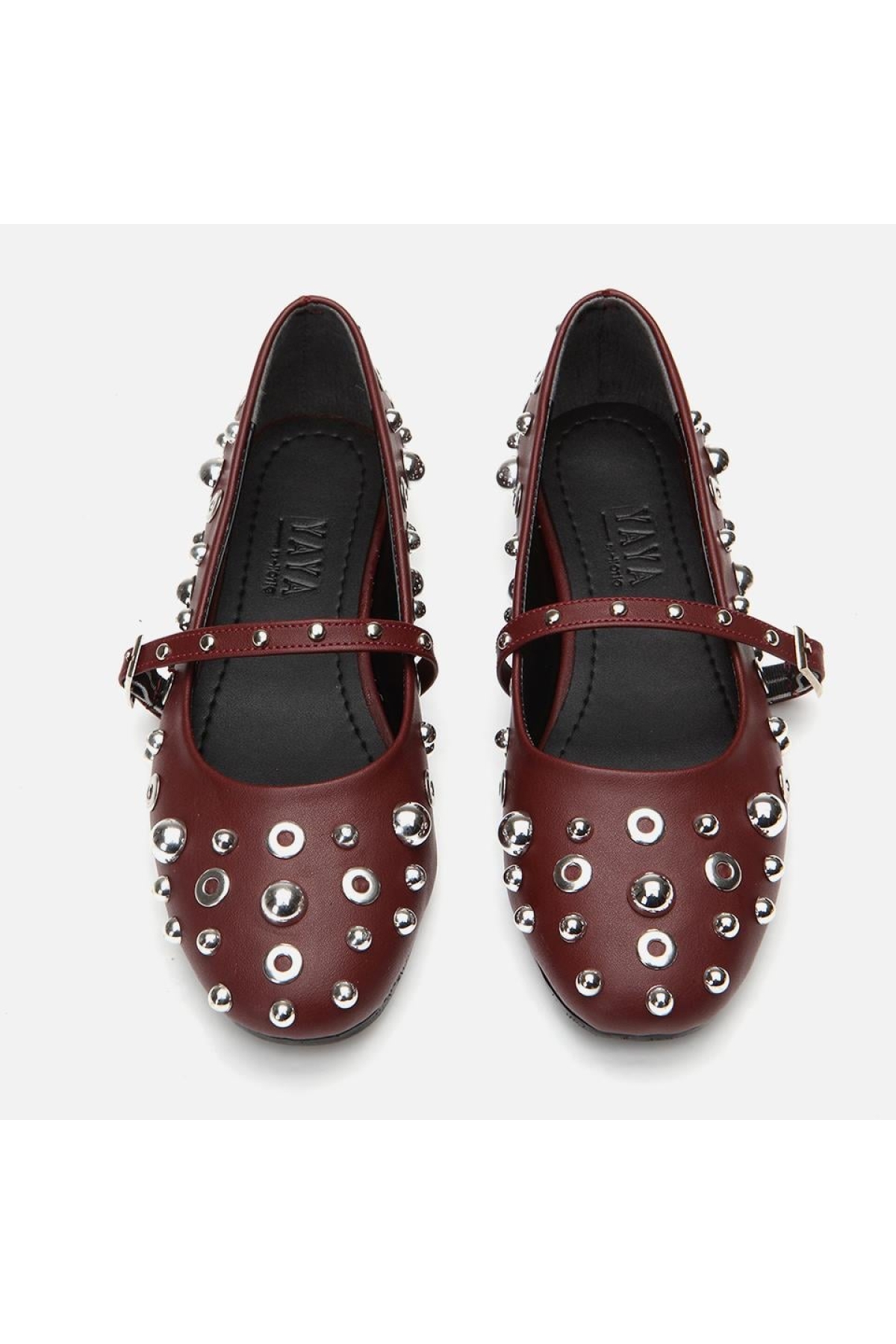 Mary Jane Bordo Kadın Taşlı Babet - Görsel 7