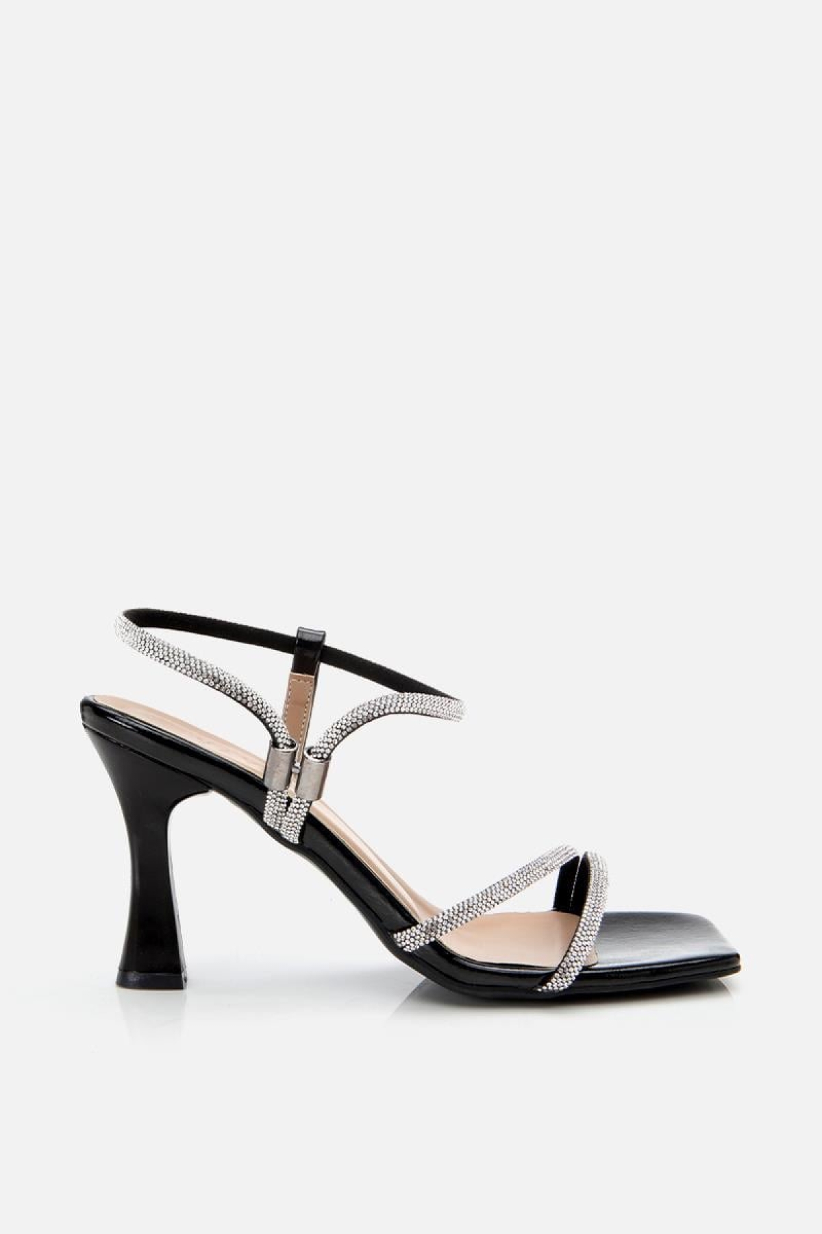 Kadın Siyah Taşlı Şık Topuklu Sandalet - Görsel 4