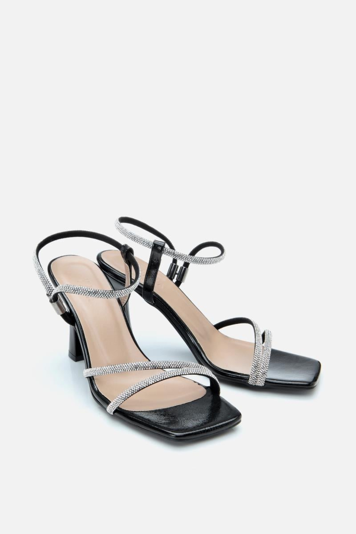 Kadın Siyah Taşlı Şık Topuklu Sandalet - Görsel 5