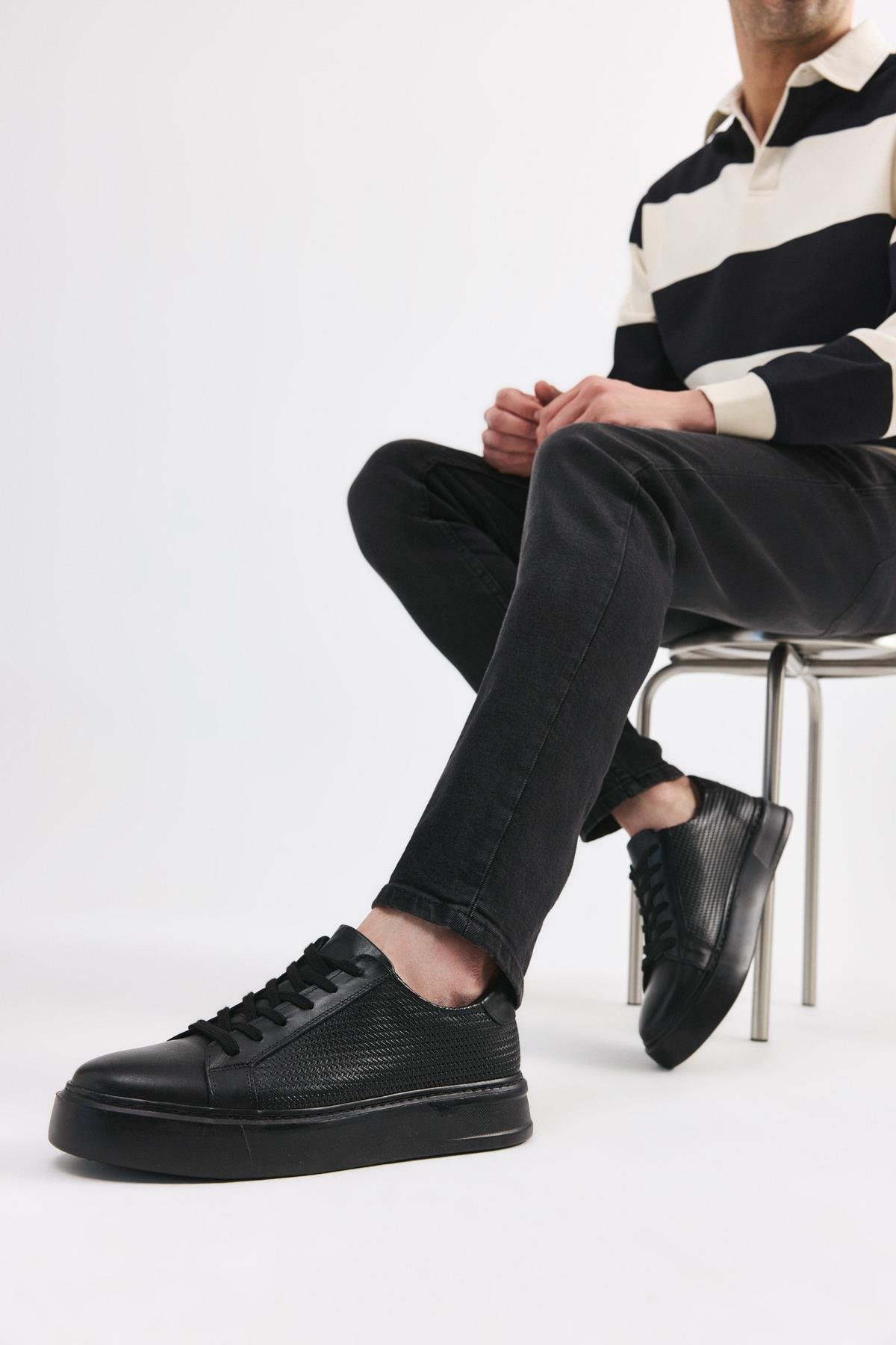 Erkek Deri Siyah Hafif Tabanlı Spor Ayakkabı - Görsel 2