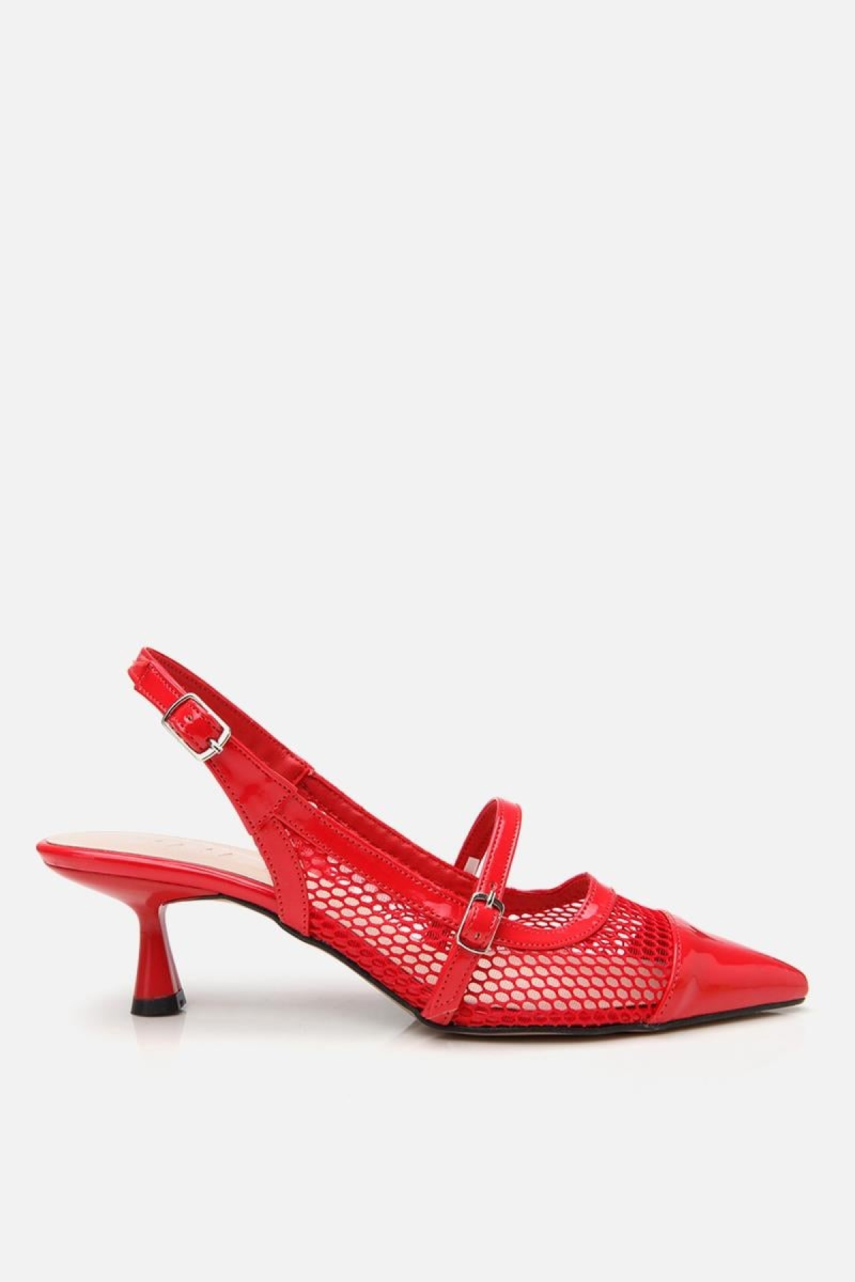 Kadın Rugan Kırmızı Fileli Stiletto - Görsel 4
