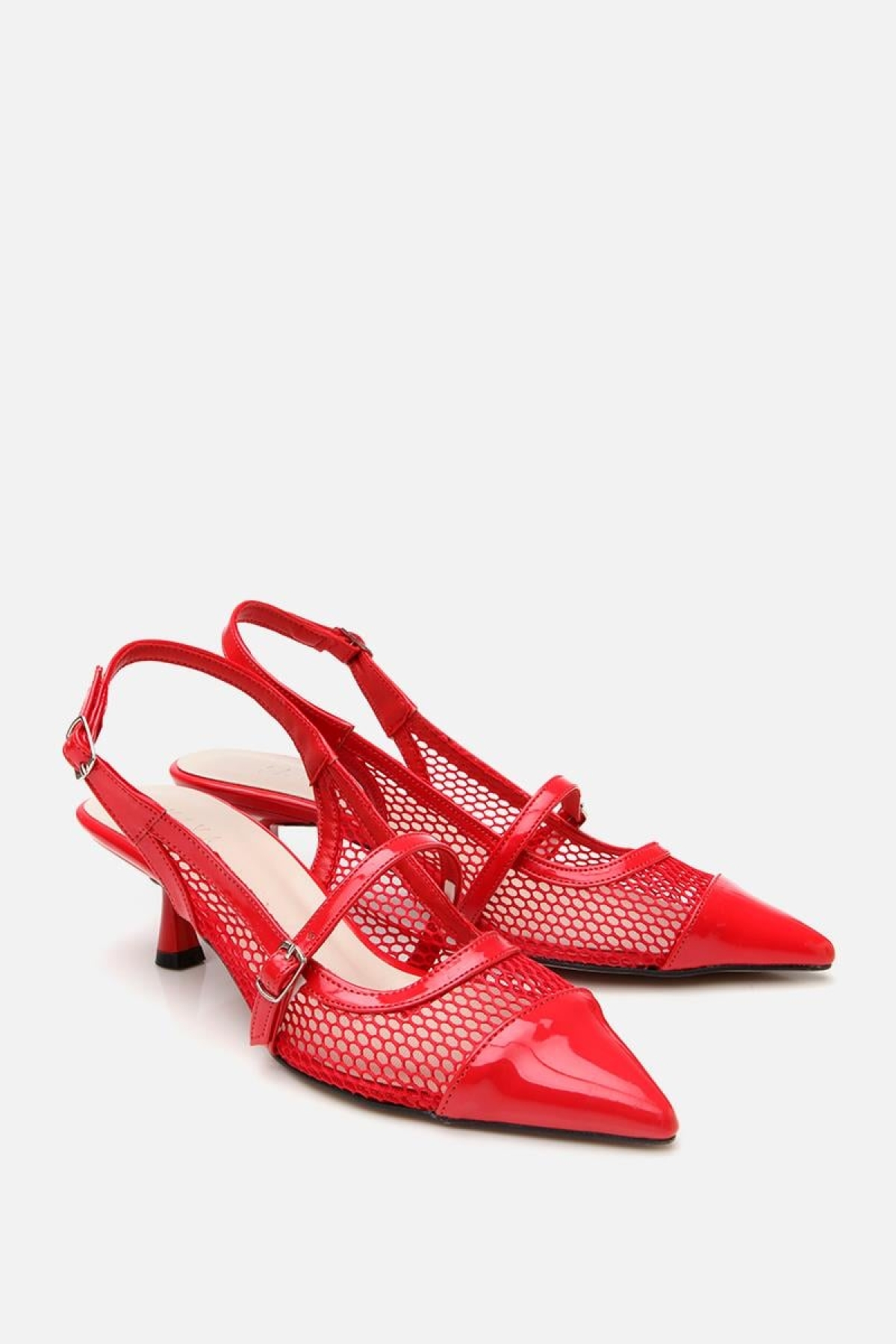 Kadın Rugan Kırmızı Fileli Stiletto - Görsel 5
