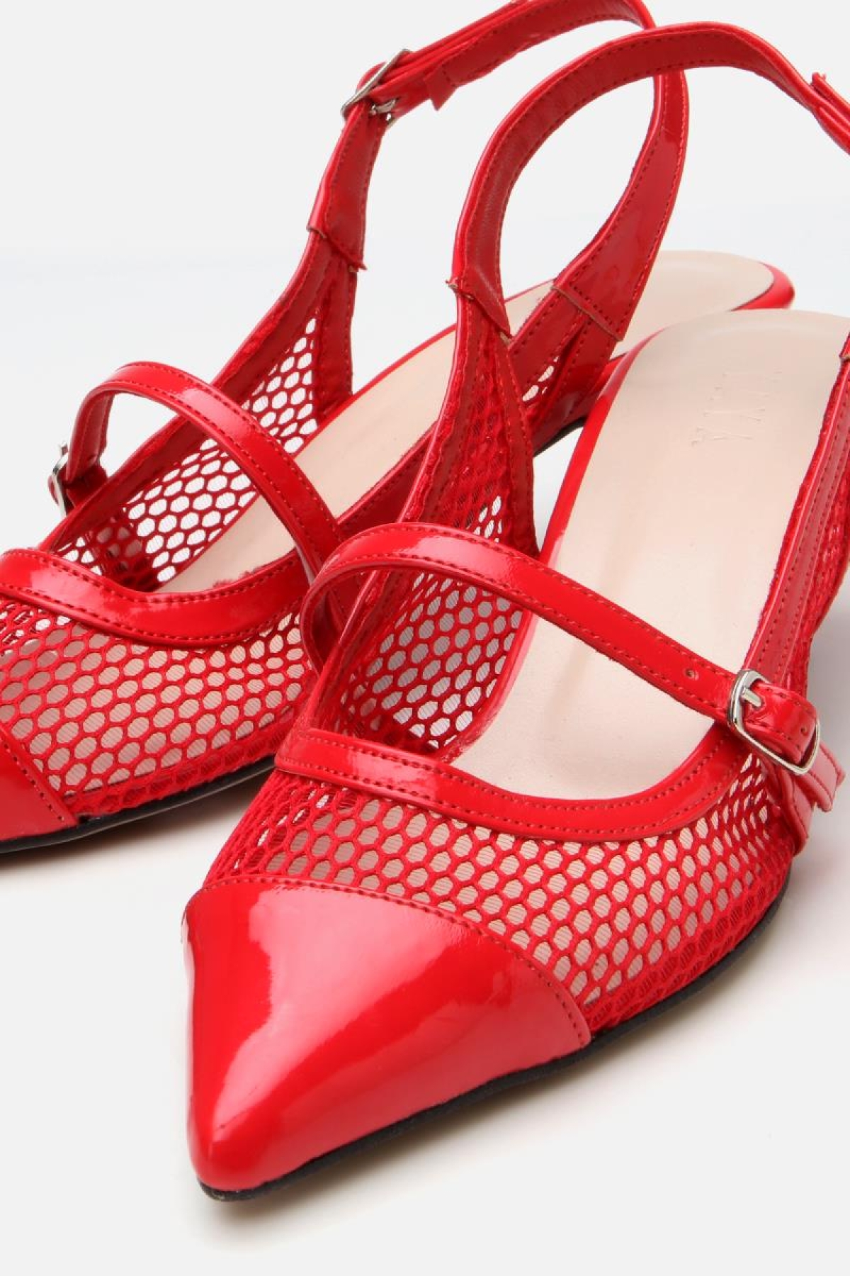 Kadın Rugan Kırmızı Fileli Stiletto - Görsel 6