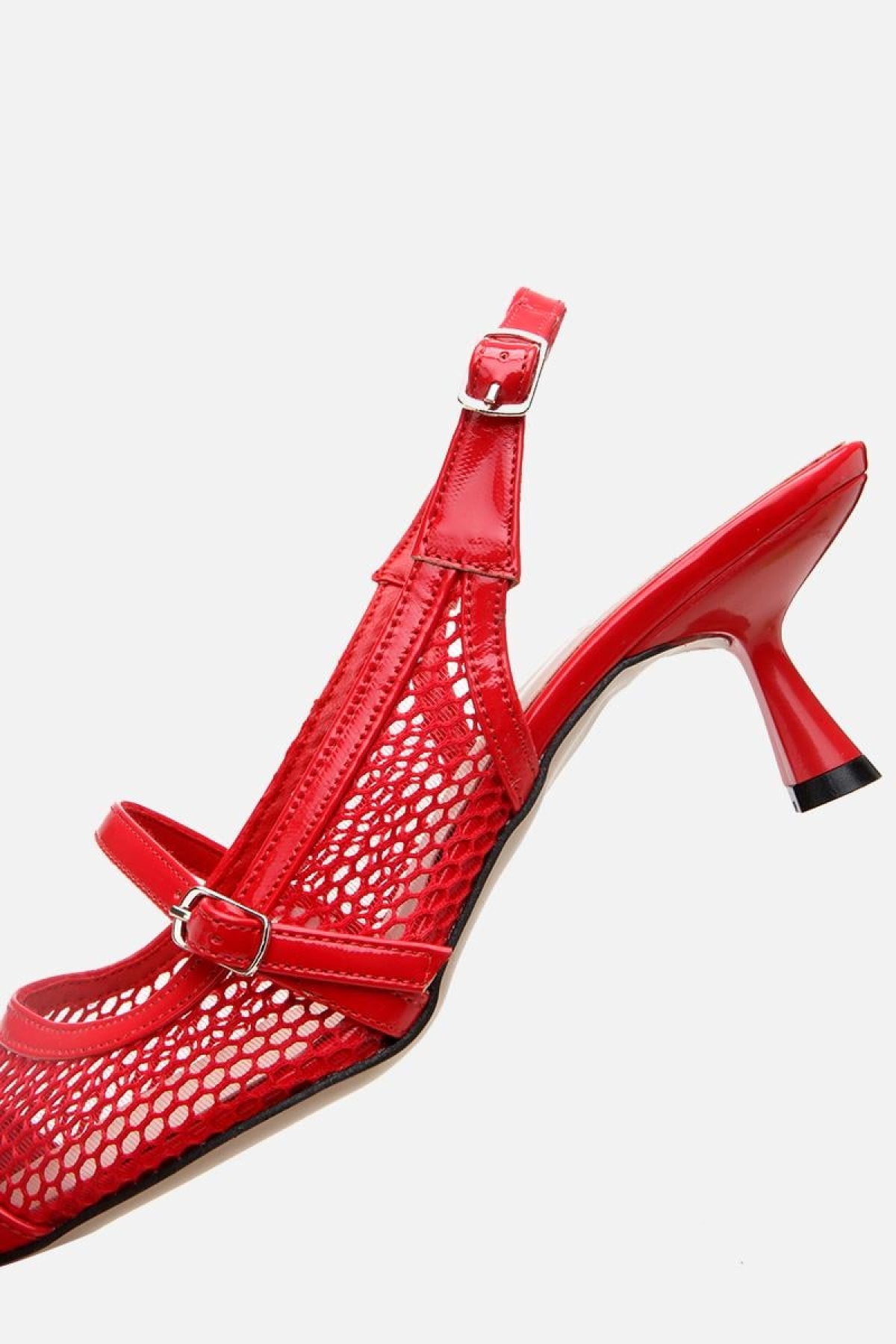 Kadın Rugan Kırmızı Fileli Stiletto - Görsel 7