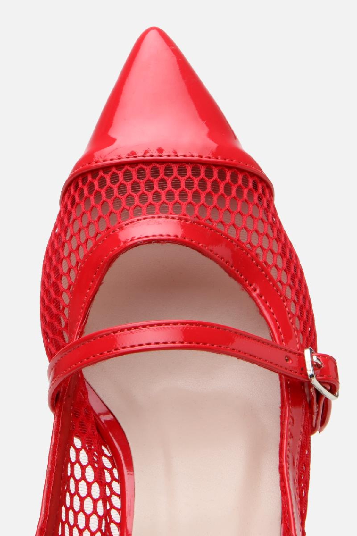 Kadın Rugan Kırmızı Fileli Stiletto - Görsel 8