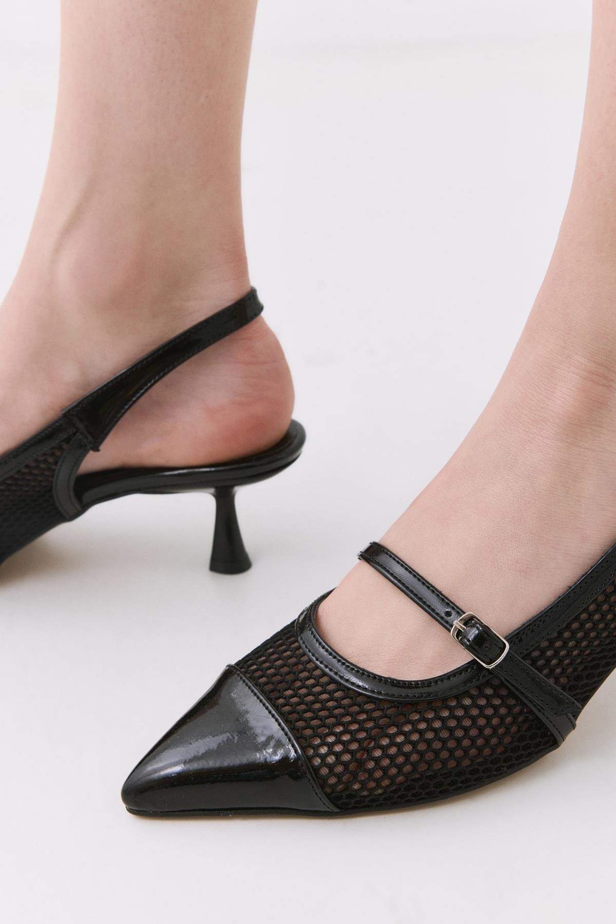 Kadın Rugan Siyah Fileli Stiletto - Görsel 3