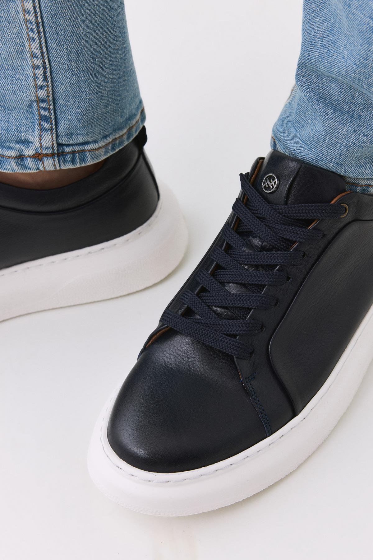 Erkek Deri Lacivert Hafif Tabanlı Spor Ayakkabı - Görsel 4