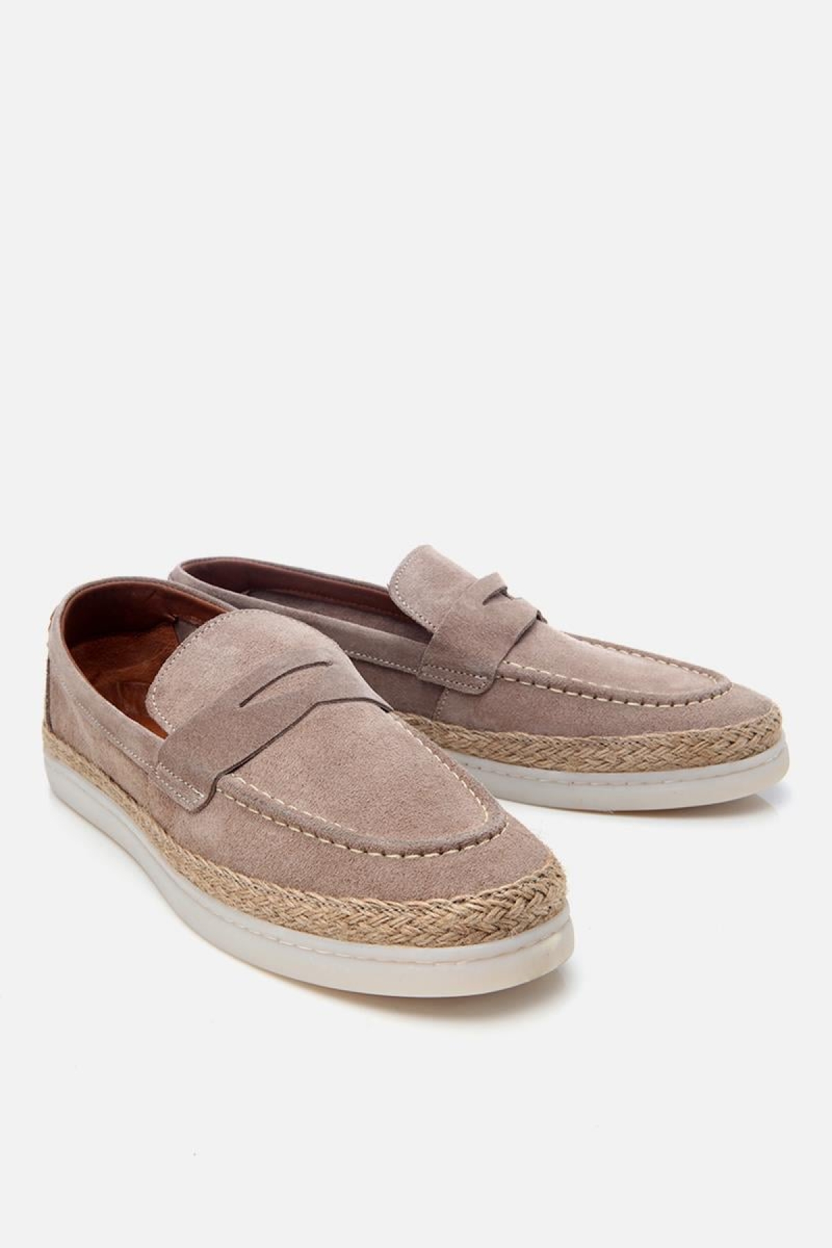 Erkek Süet Deri Bej Hasır Detaylı Günlük Loafer - Görsel 3