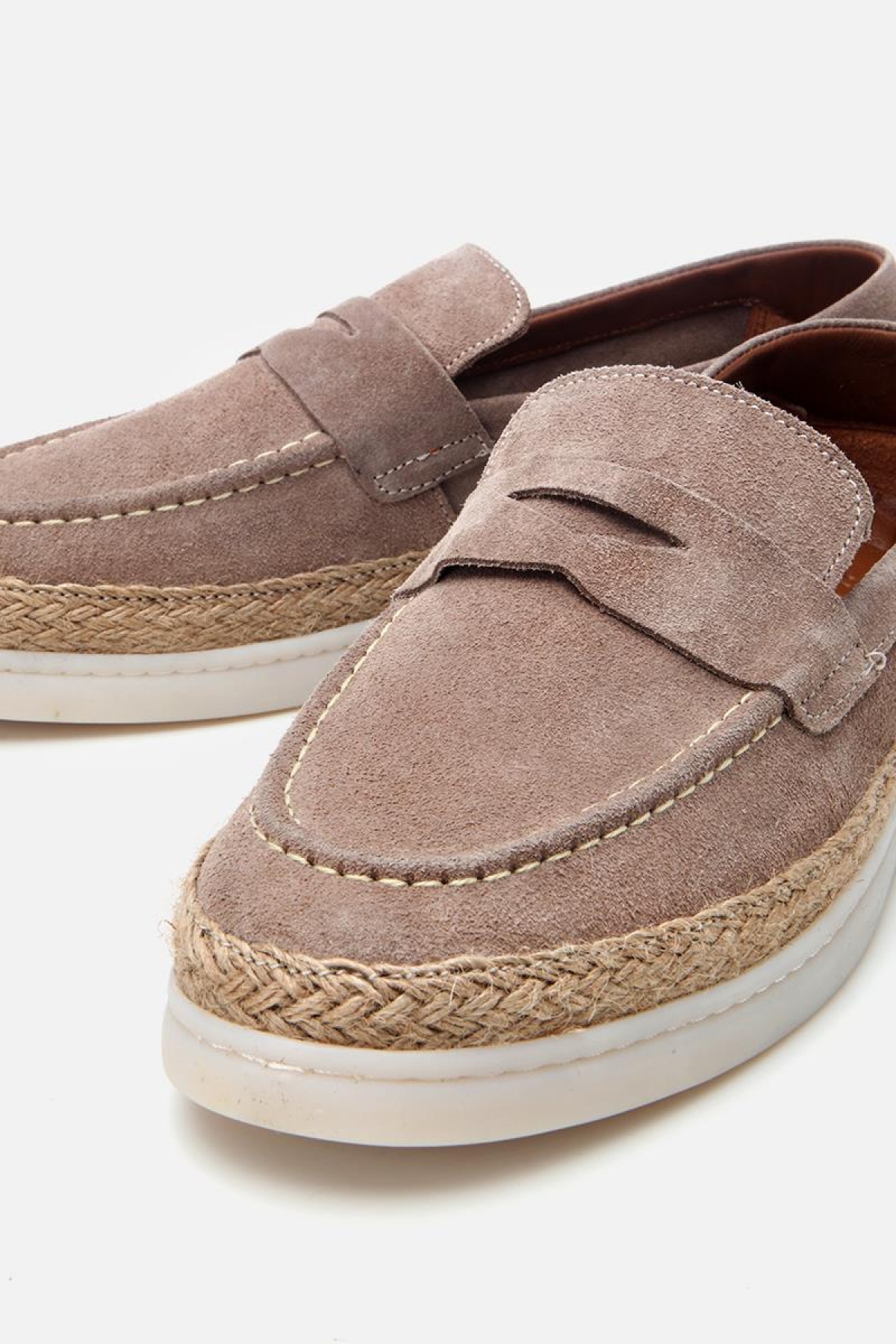 Erkek Süet Deri Bej Hasır Detaylı Günlük Loafer - Görsel 4