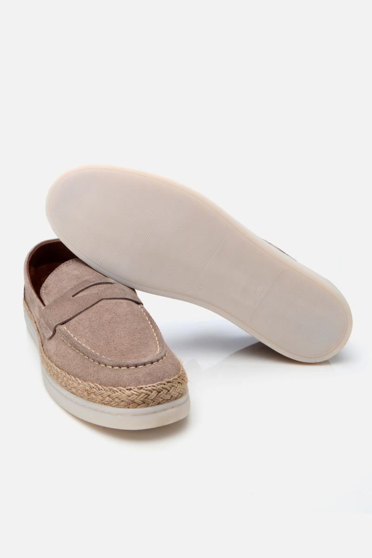 Erkek Süet Deri Bej Hasır Detaylı Günlük Loafer - Görsel 7