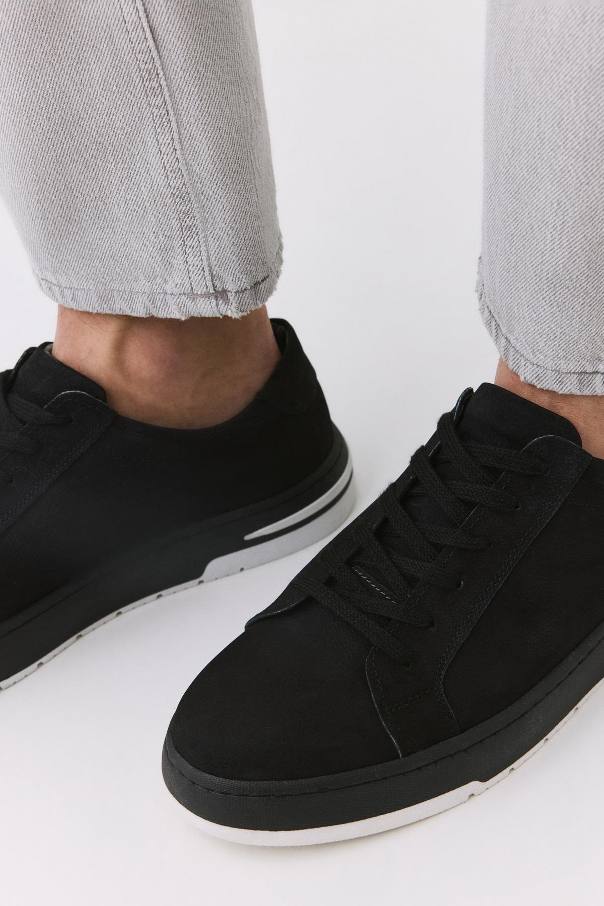 Erkek Nubuk Deri Siyah Spor Ayakkabı - Görsel 3