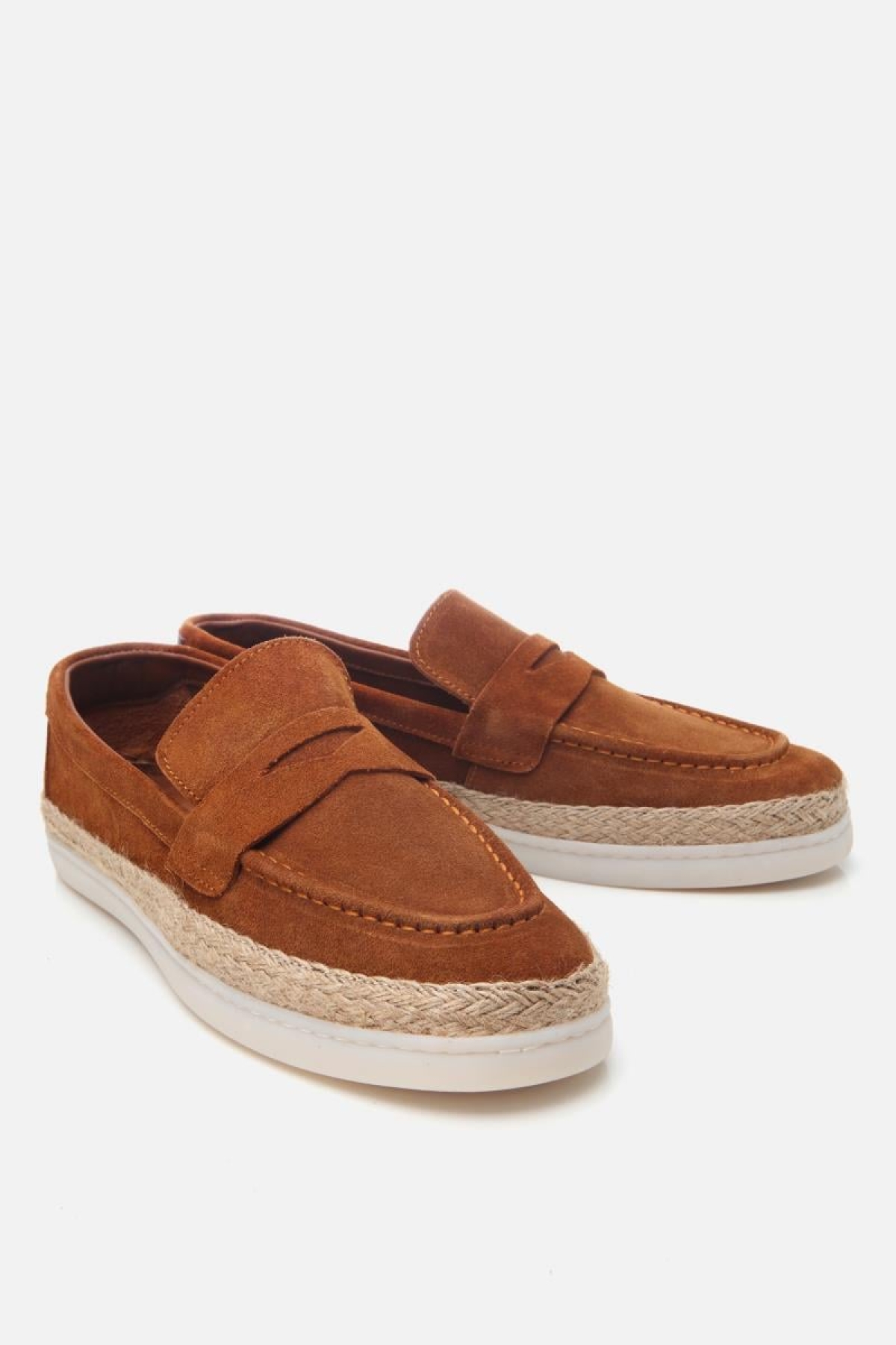 Erkek Süet Deri Taba Hasır Detaylı Günlük Loafer - Görsel 3