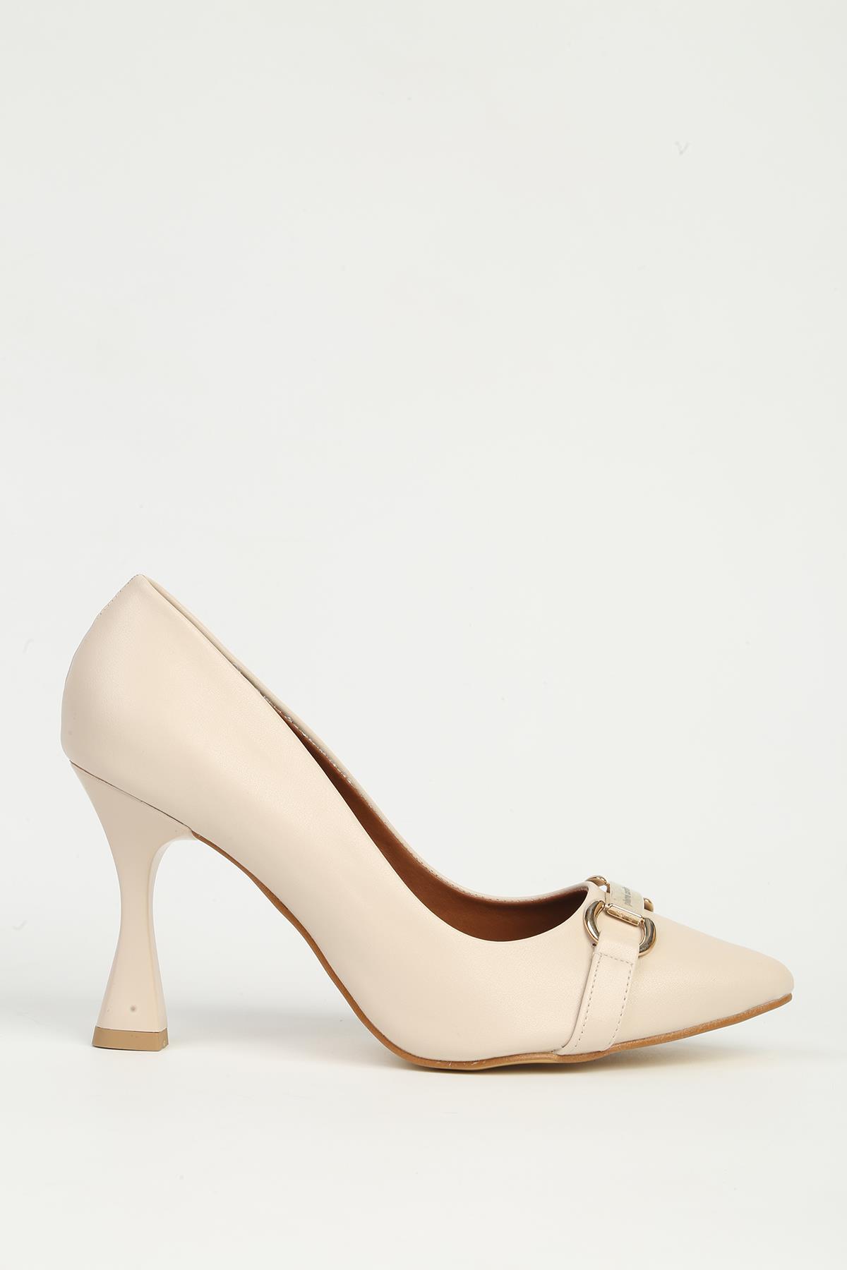 Krem Kadın Topuklu Ayakkabı PC-55135 - Görsel 3
