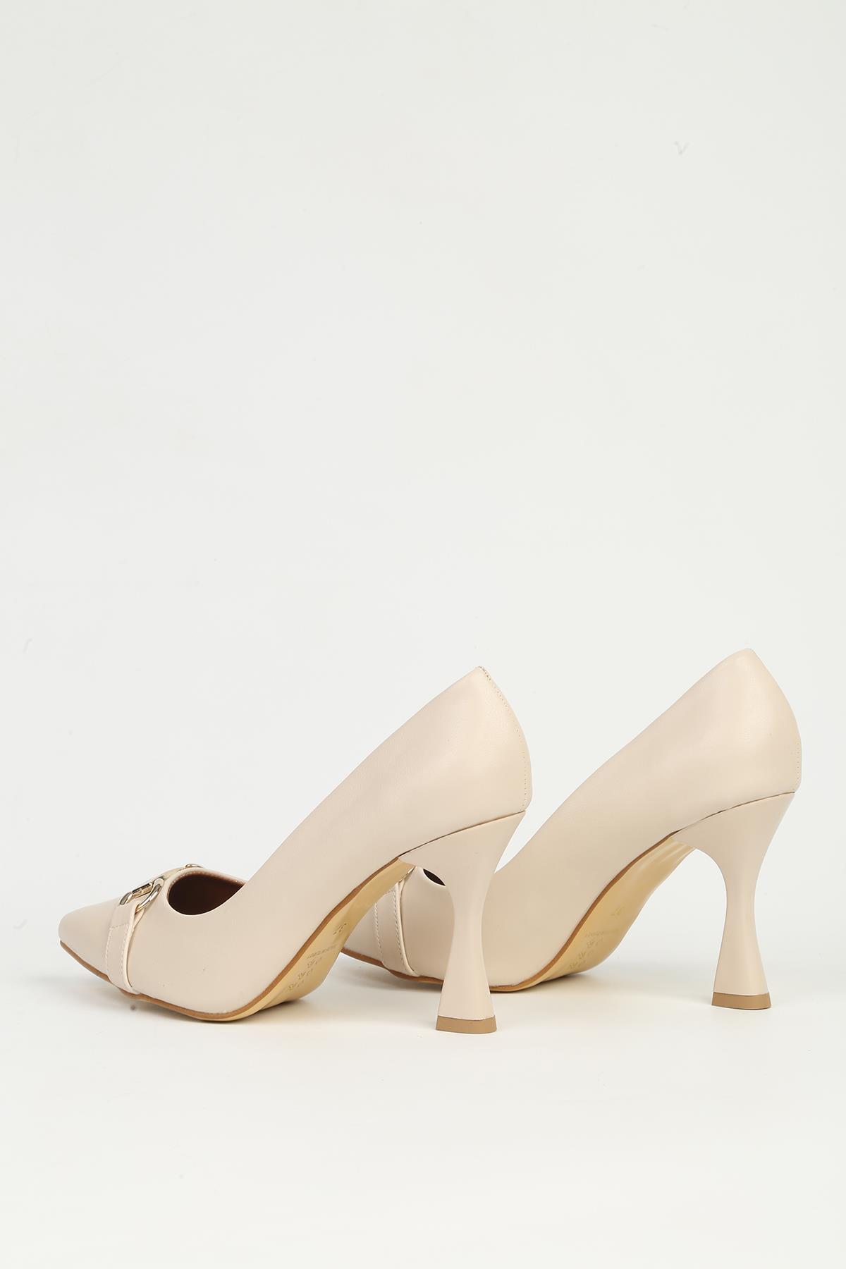 Krem Kadın Topuklu Ayakkabı PC-55135 - Görsel 5