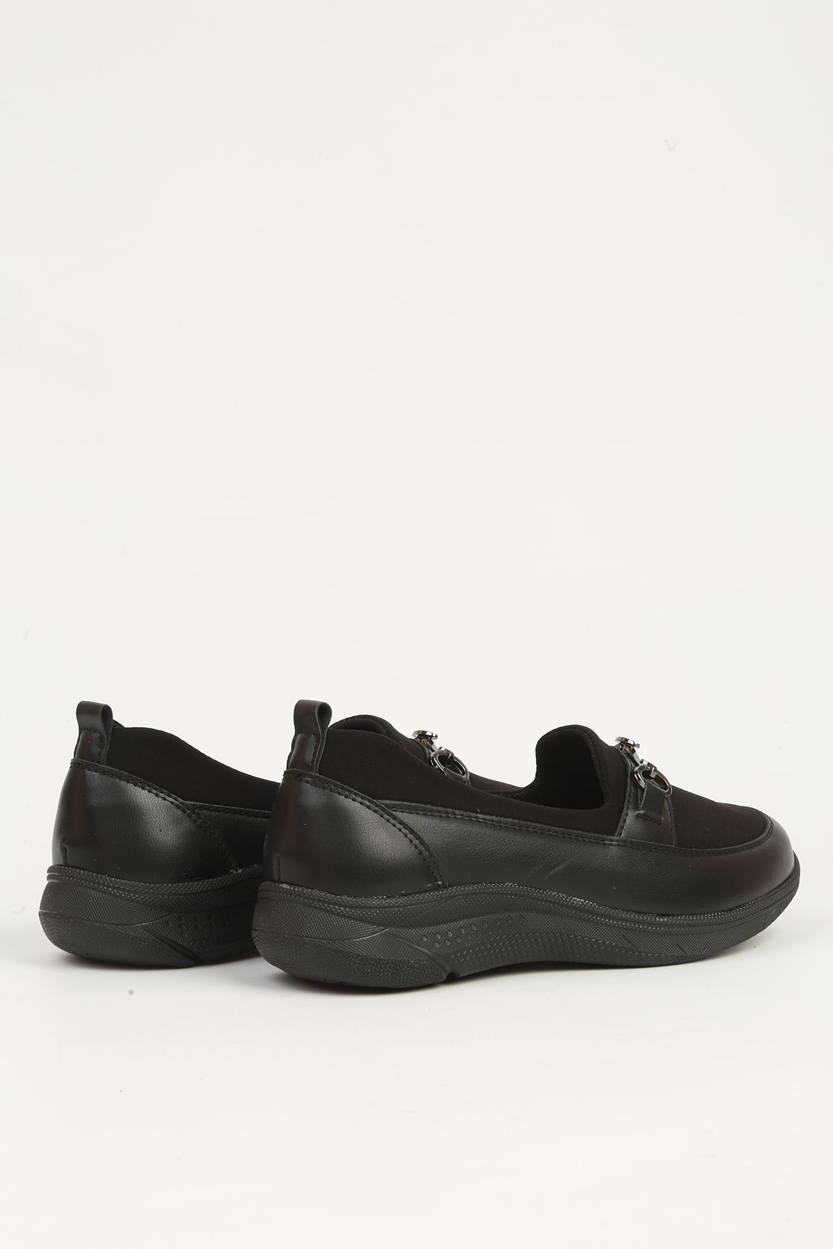 Siyah Deri Kadın Spor Ayakkabı PC-55361 - Görsel 4