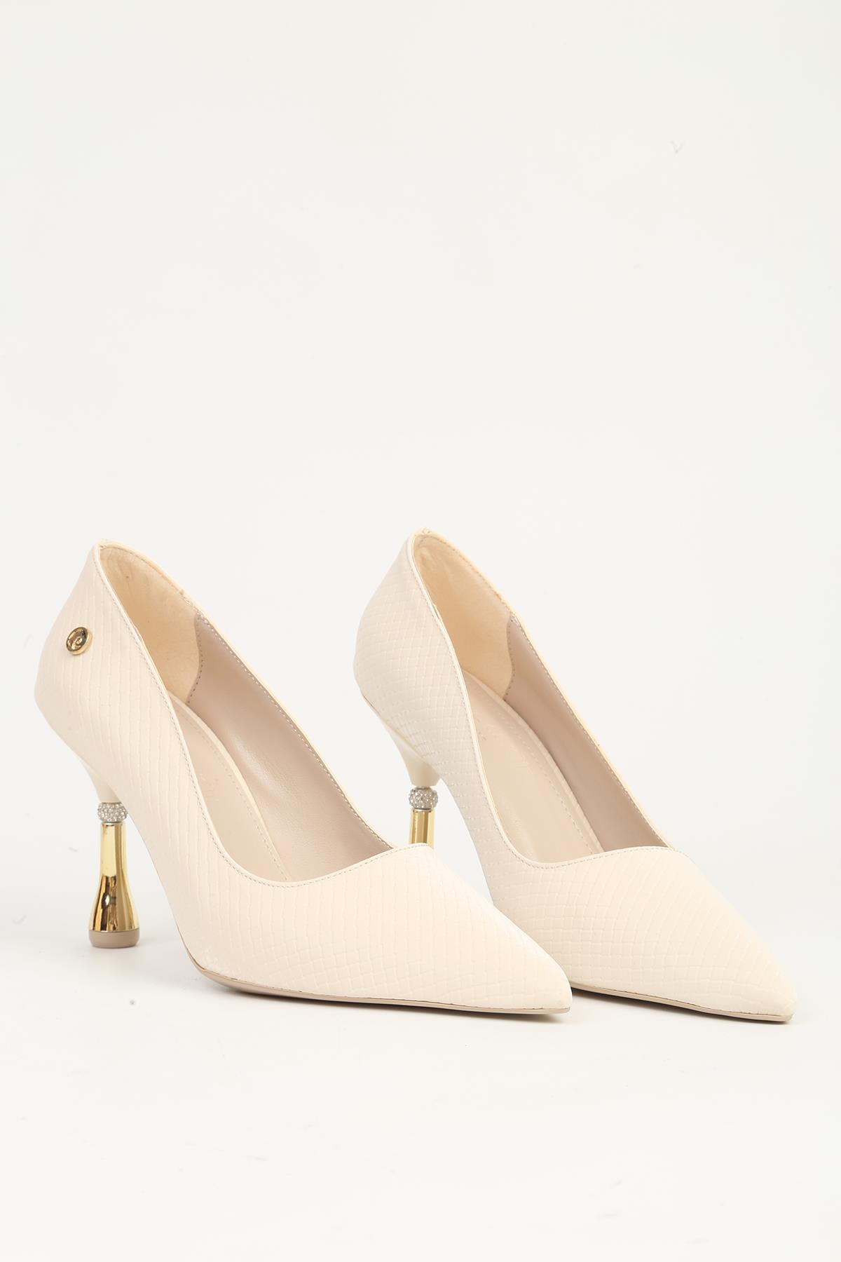 Krem Kadın Topuklu Ayakkabı PC-55021 - Görsel 3