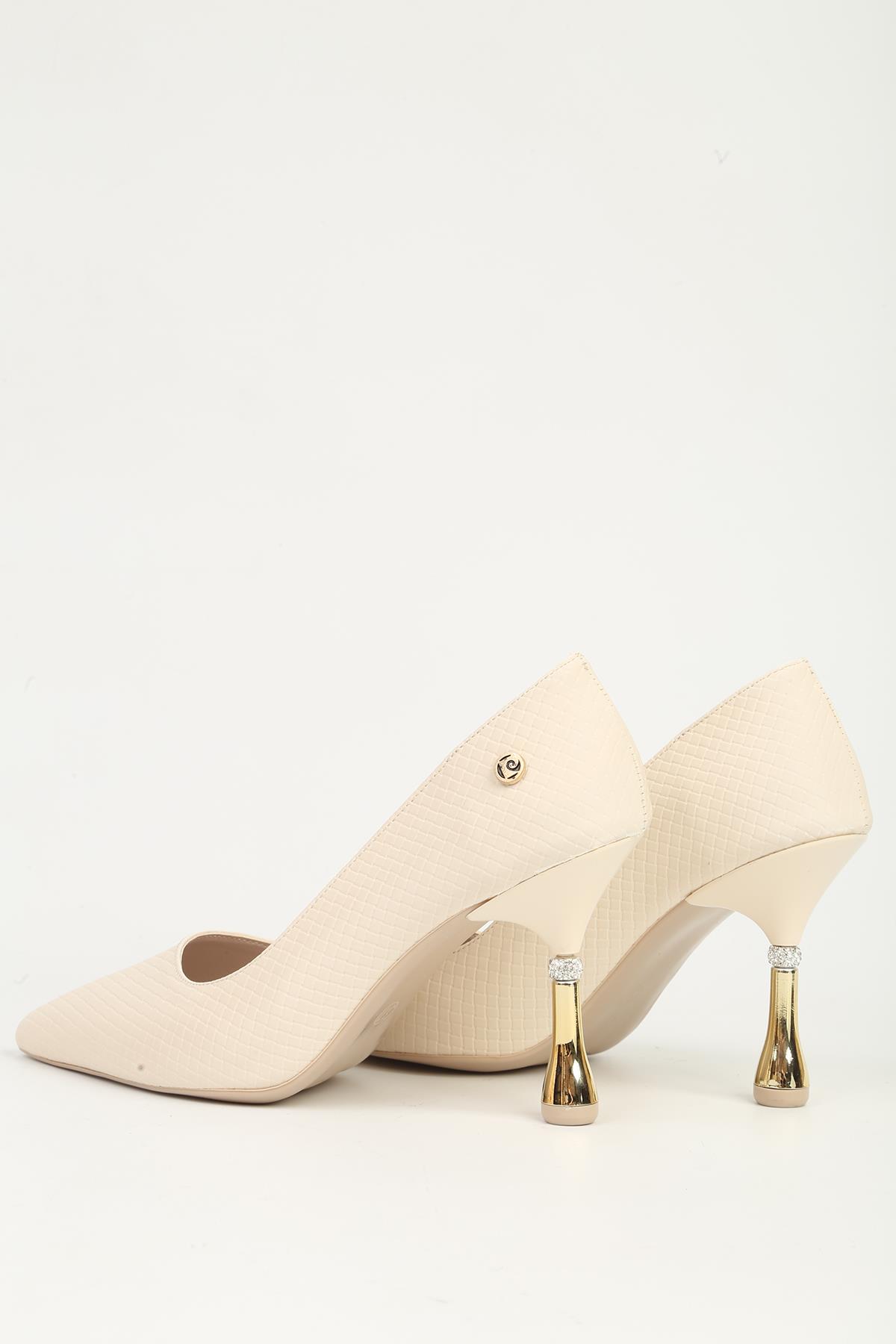 Krem Kadın Topuklu Ayakkabı PC-55021 - Görsel 4