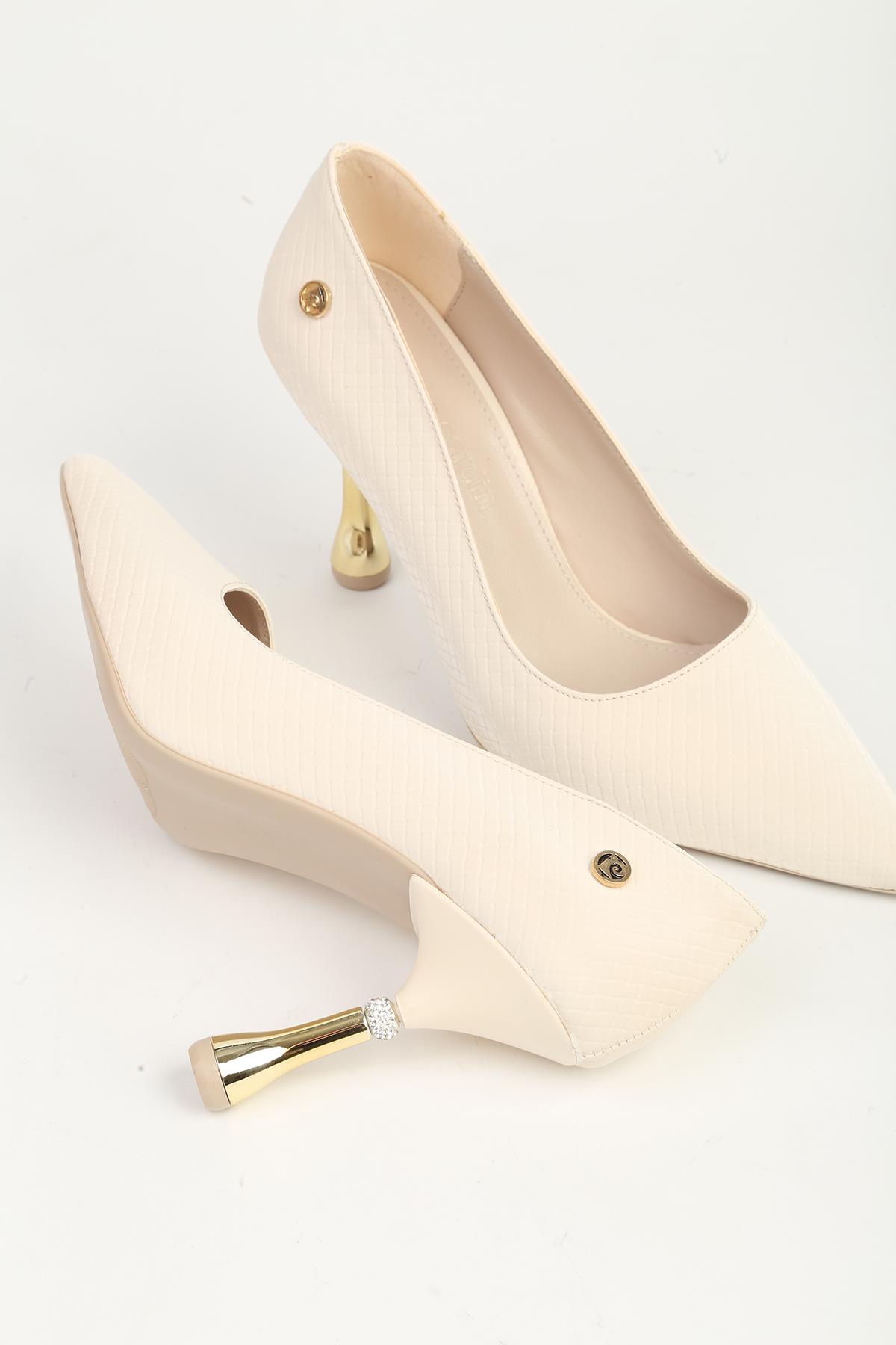 Krem Kadın Topuklu Ayakkabı PC-55021 - Görsel 5