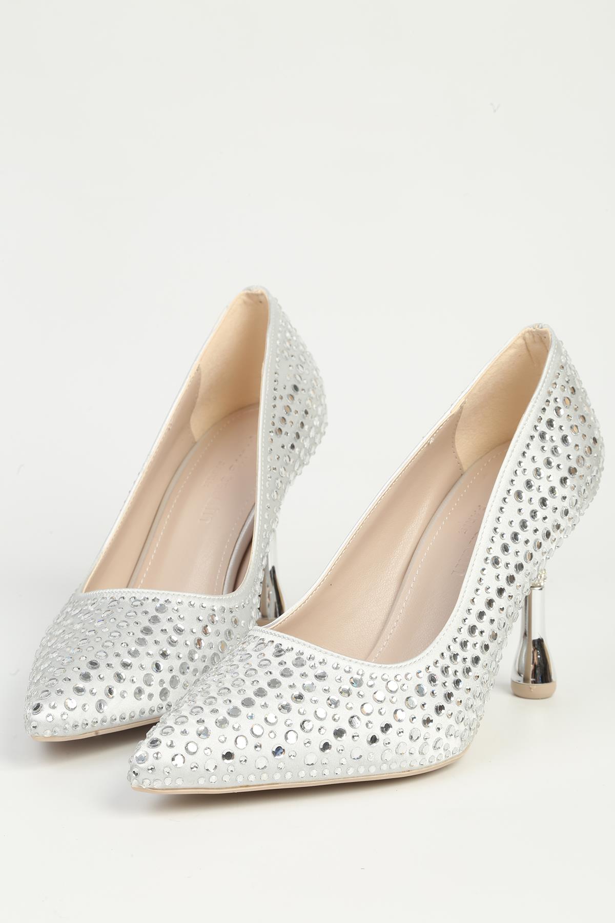 Gümüş Kadın Topuklu Ayakkabı PC-55020 - Görsel 2