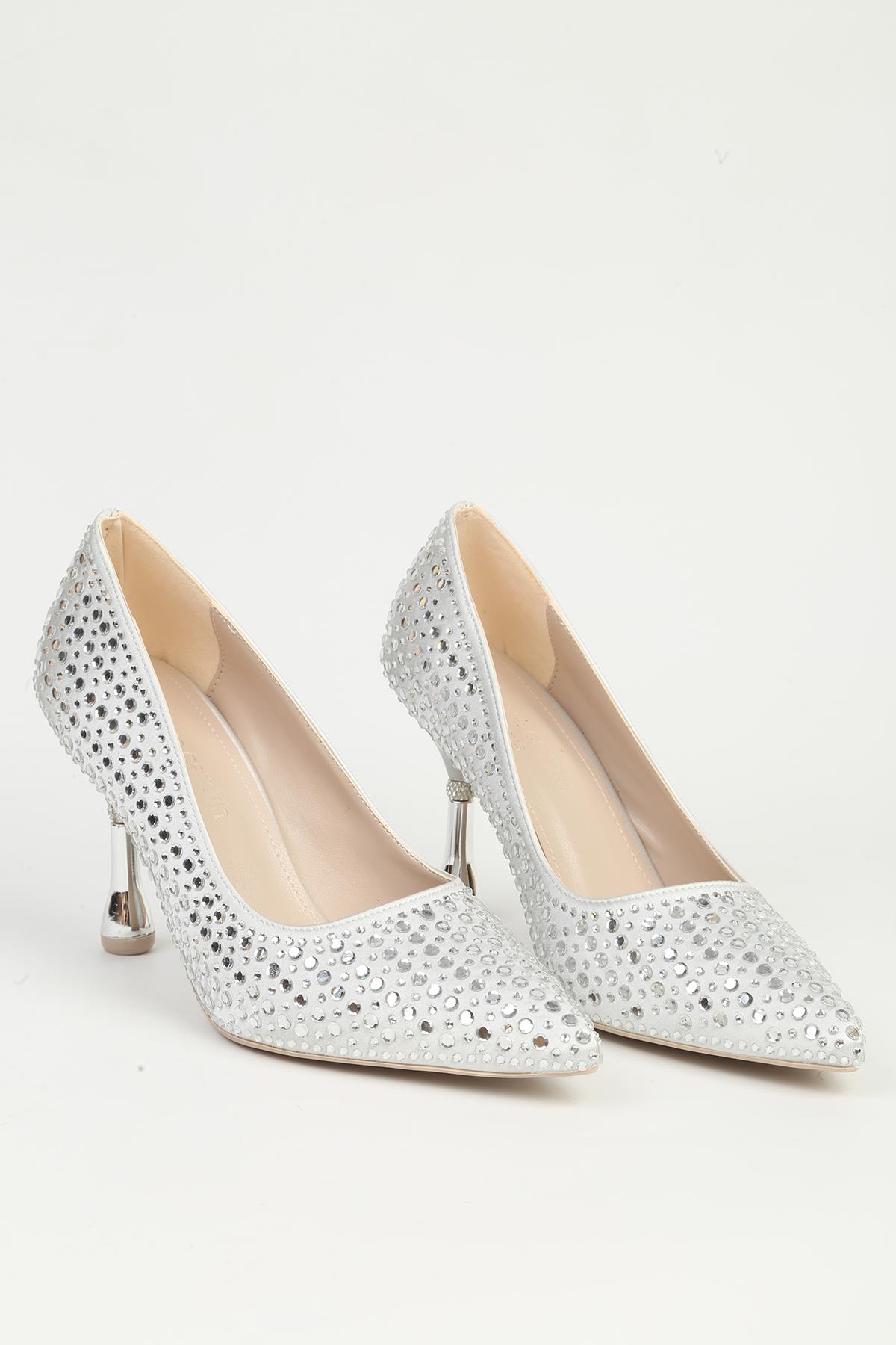 Gümüş Kadın Topuklu Ayakkabı PC-55020 - Görsel 4