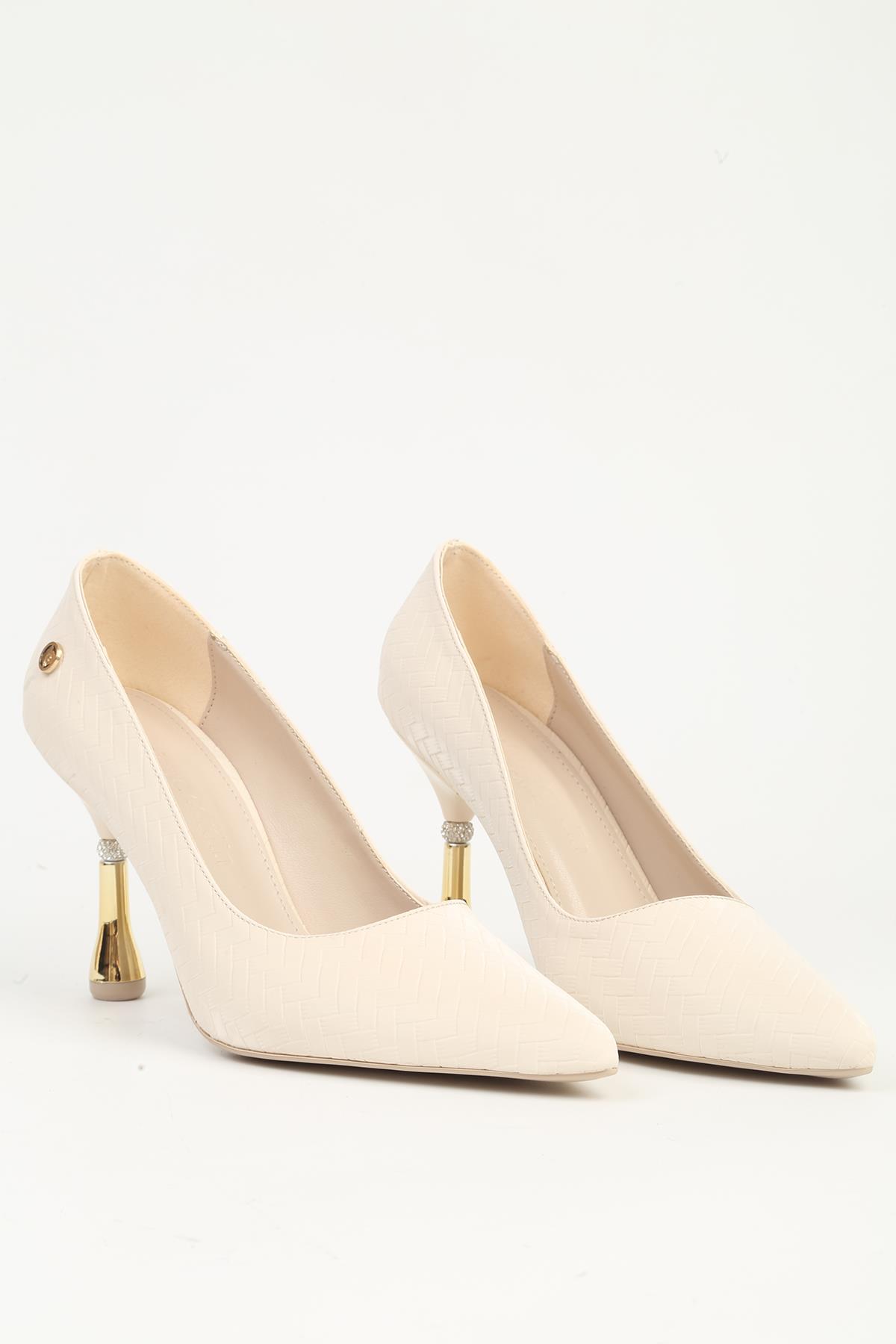Krem Kadın Topuklu Ayakkabı PC-55017 - Görsel 3